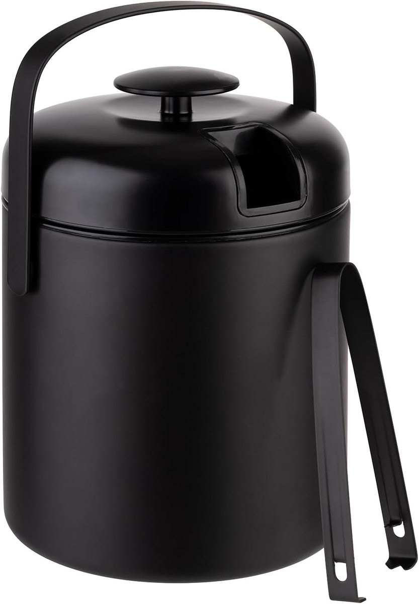 IJsemmer 1,3 liter - Zwart met deksel - Inclusief ijslepels en afvoerrooster - Perfect voor cocktails - ShopVlot