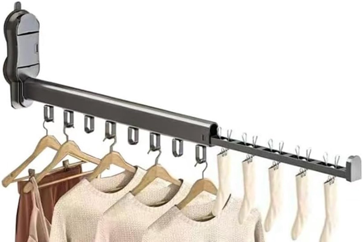Droogrek wandmontage uittrekbaar - opvouwbaar aluminium - ruimtebesparend - perfect voor balkon - ShopVlot