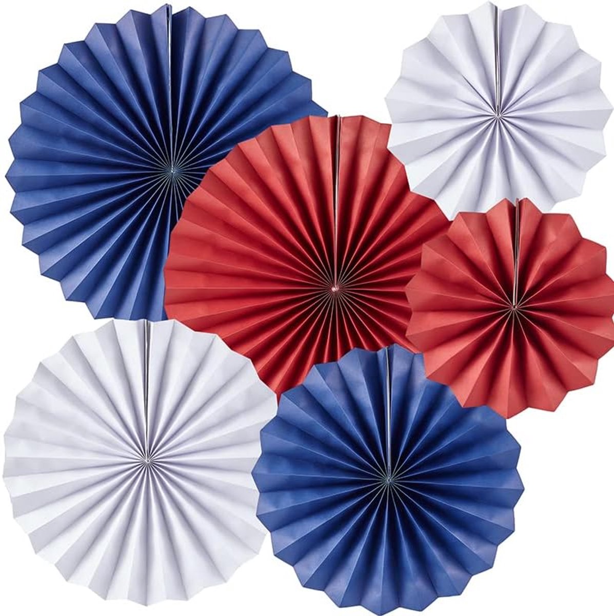 Papieren ventilatoren 6-pack - Blauw/rood/wit - Milieuvriendelijk papier - Feestelijke decoratie voor evenementen - ShopVlot