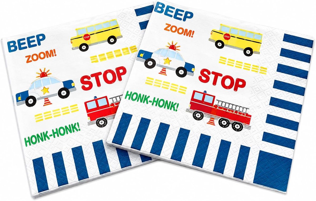 Papieren Servetten 20 Stuks - Technische Voertuigen Thema - Auto Print - Ideaal voor Verjaardagsfeestjes - ShopVlot