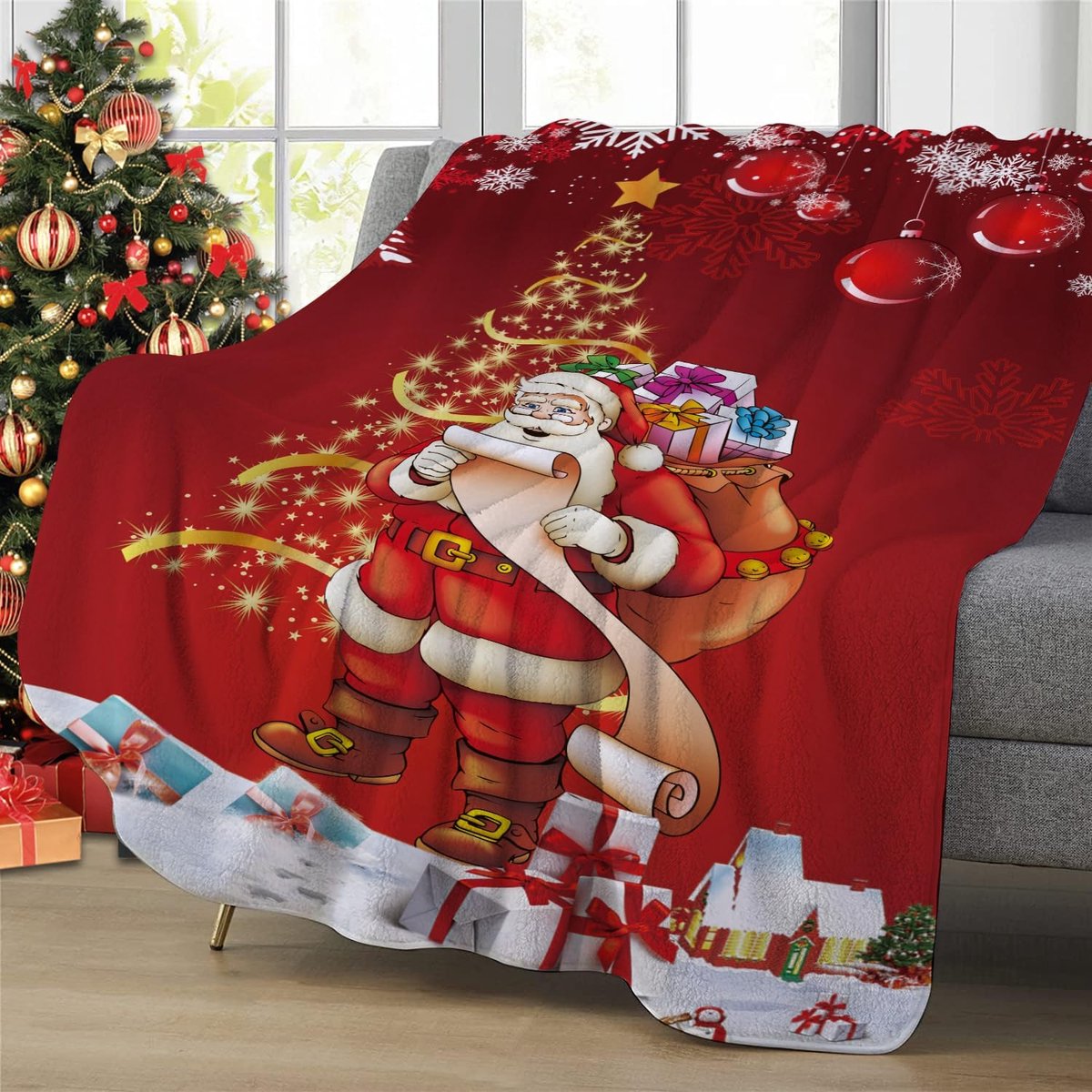Kerstdeken 150 x 200 cm - Superzachte flanellen stof - Klassieke 3D kerstmotieven - Ideaal voor extra warmte - ShopVlot