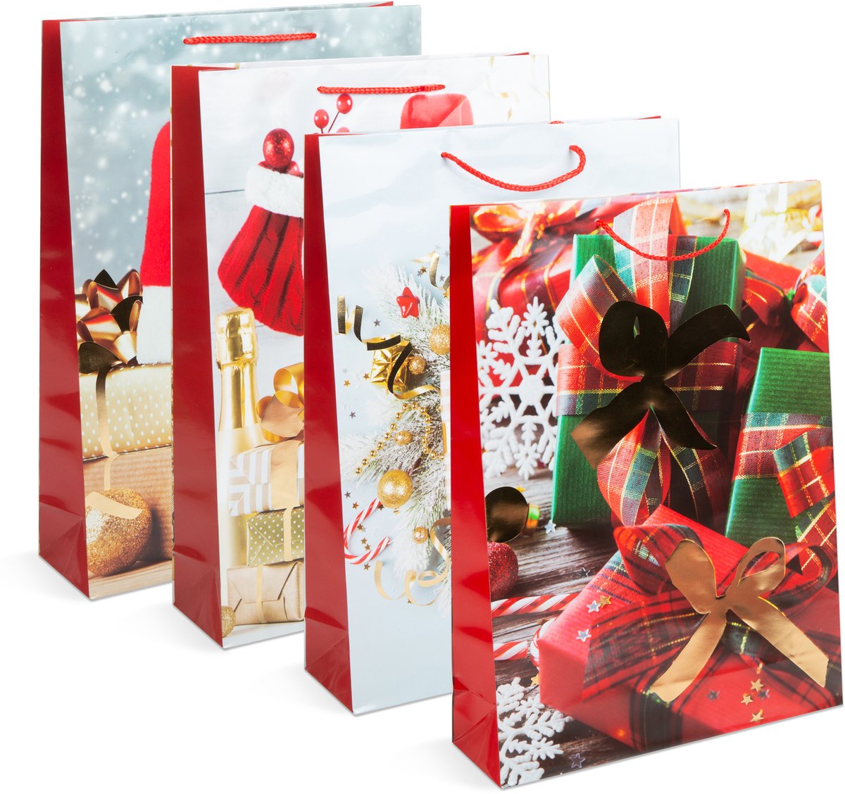 Kerstcadeautas - papier - 330 x 102 x 457 mm - 4 soorten / verpakking 12 Stuks [58300]