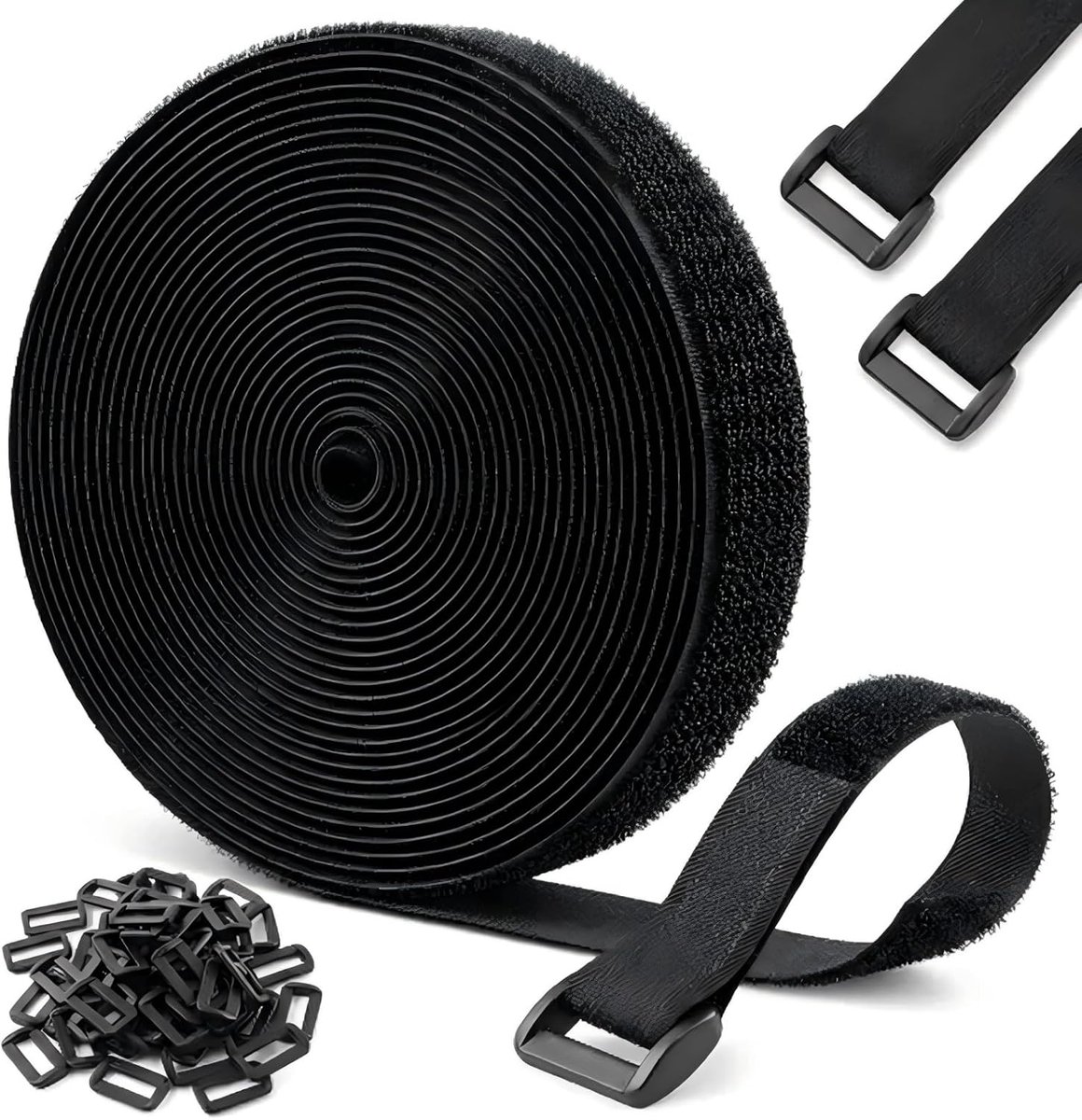 Klittenband 10 m x 2 cm - Zwart - Hersluitbaar - Ideaal voor kabels en buizen - ShopVlot