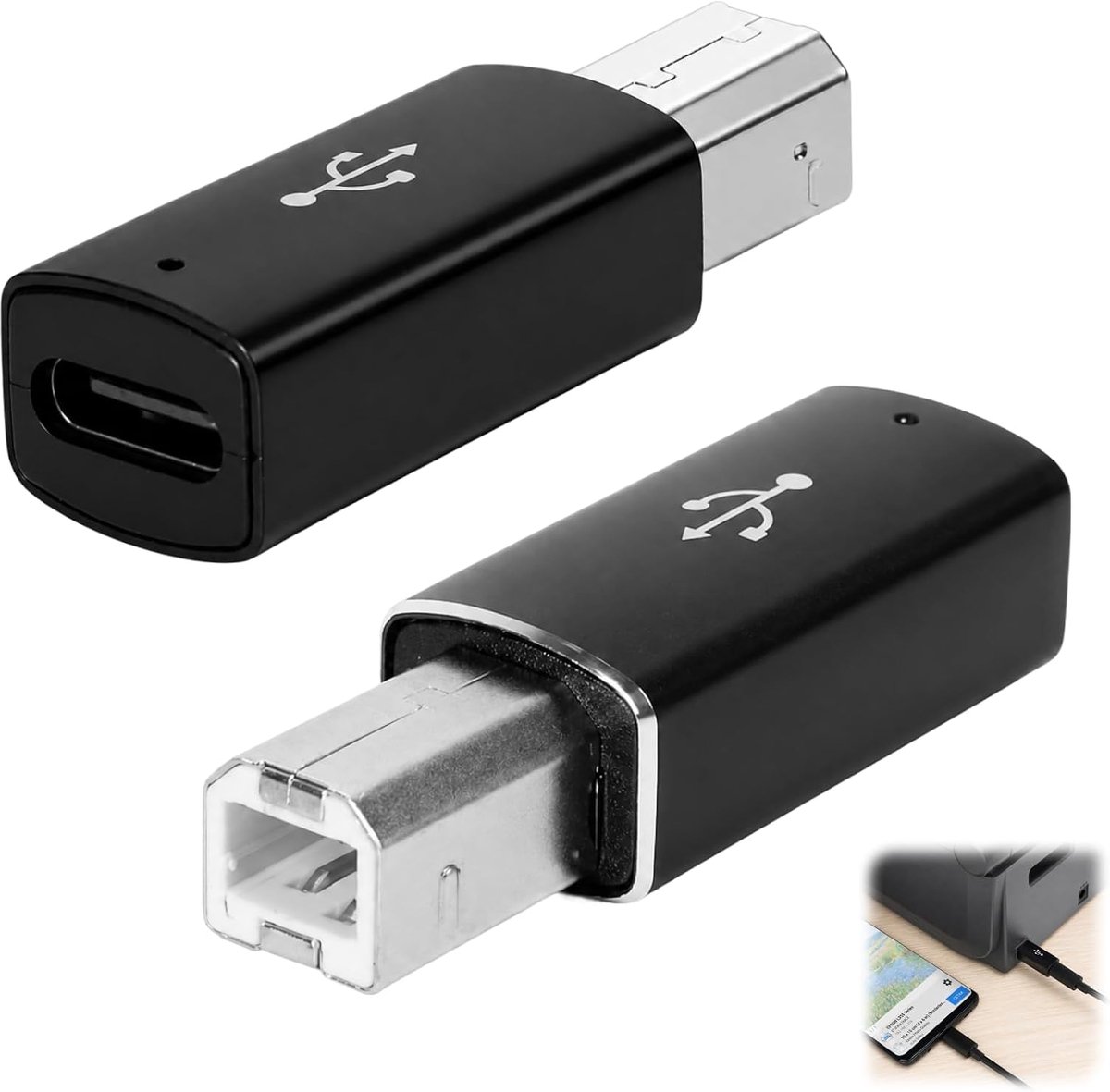 USB B naar USB C adapter - 2 stuks - aluminium - 480 Mbps overdracht voor printer - ShopVlot
