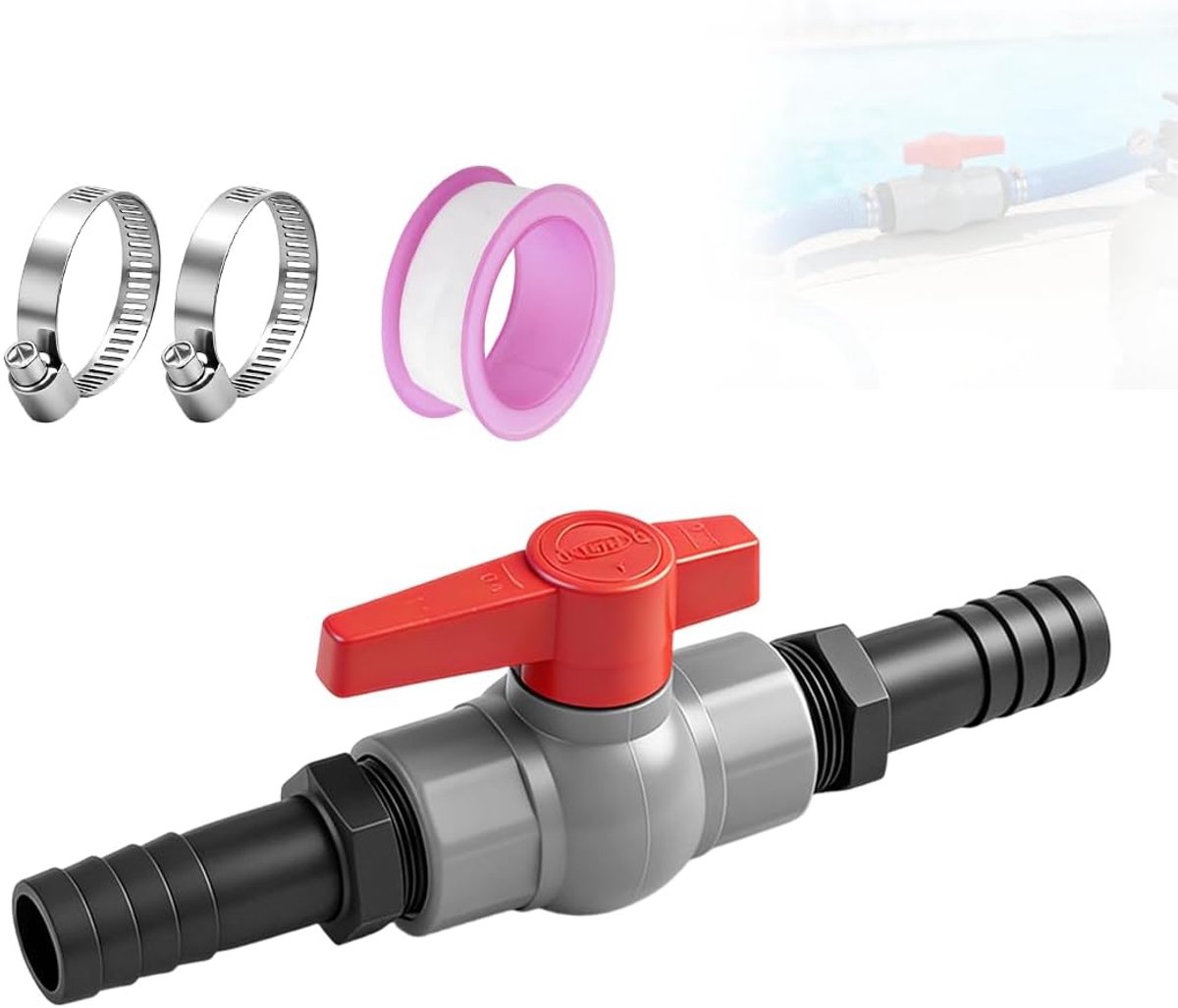 Kogelklep met slangconnector 1 1/4" en 32 mm - afsluitklep - intern draad - ideaal voor zwembadgebruik - ShopVlot