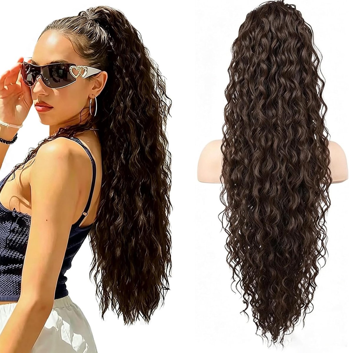 Paardenstaart-extension 90 cm - golvend echt haar - vlechtverlenging met trekkoord - voor volumineuze look - ShopVlot