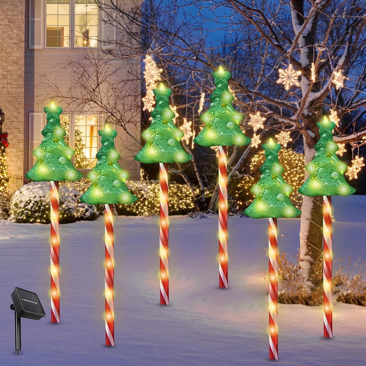 Solar kerstverlichting 6 x suikerspinnen - kleurige LED - 8 verlichtingsmodi - sfeervolle tuinversiering - ShopVlot