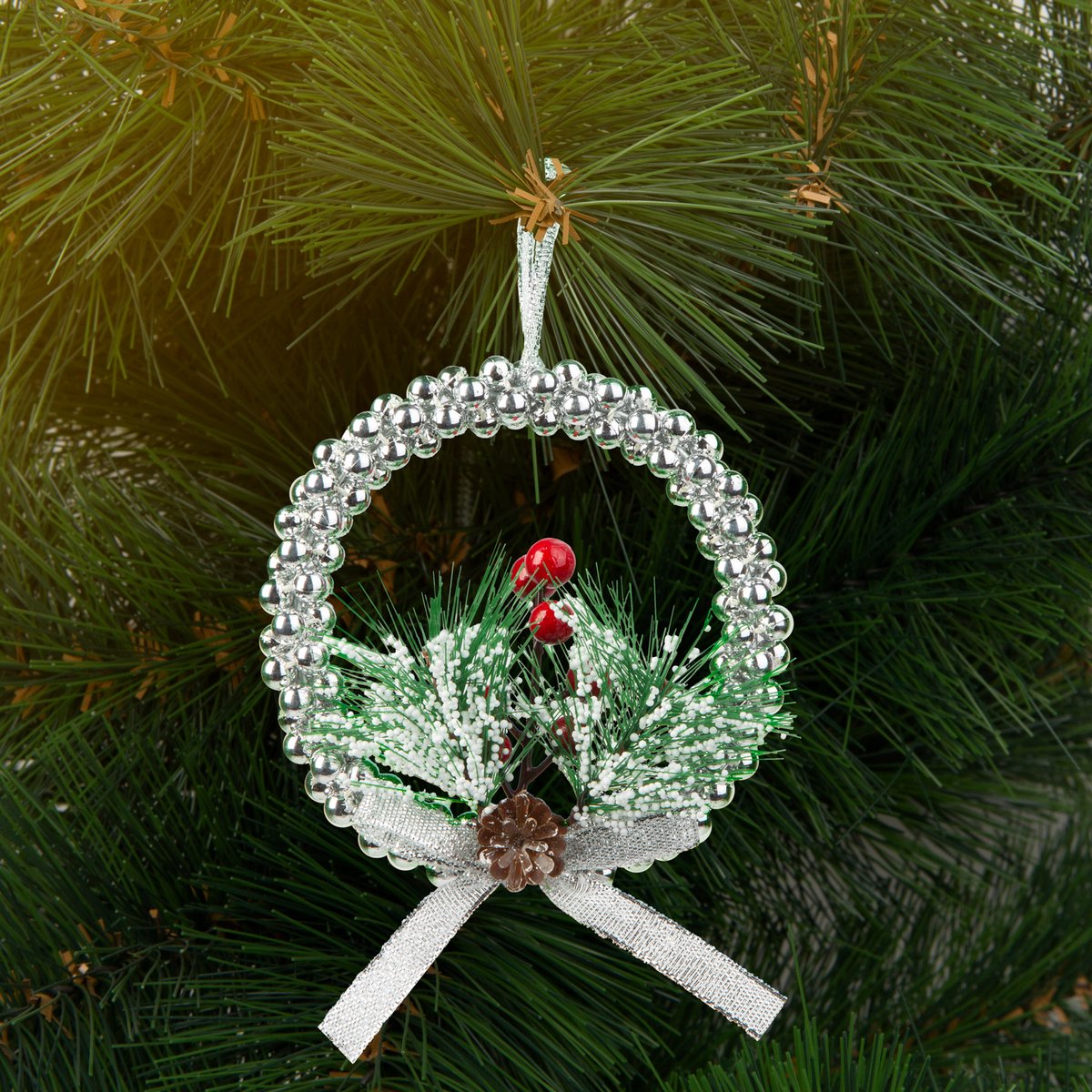 Kerstdecoratie - hangend - zilveren krans - 10 cm 1 Stuks [58566A]