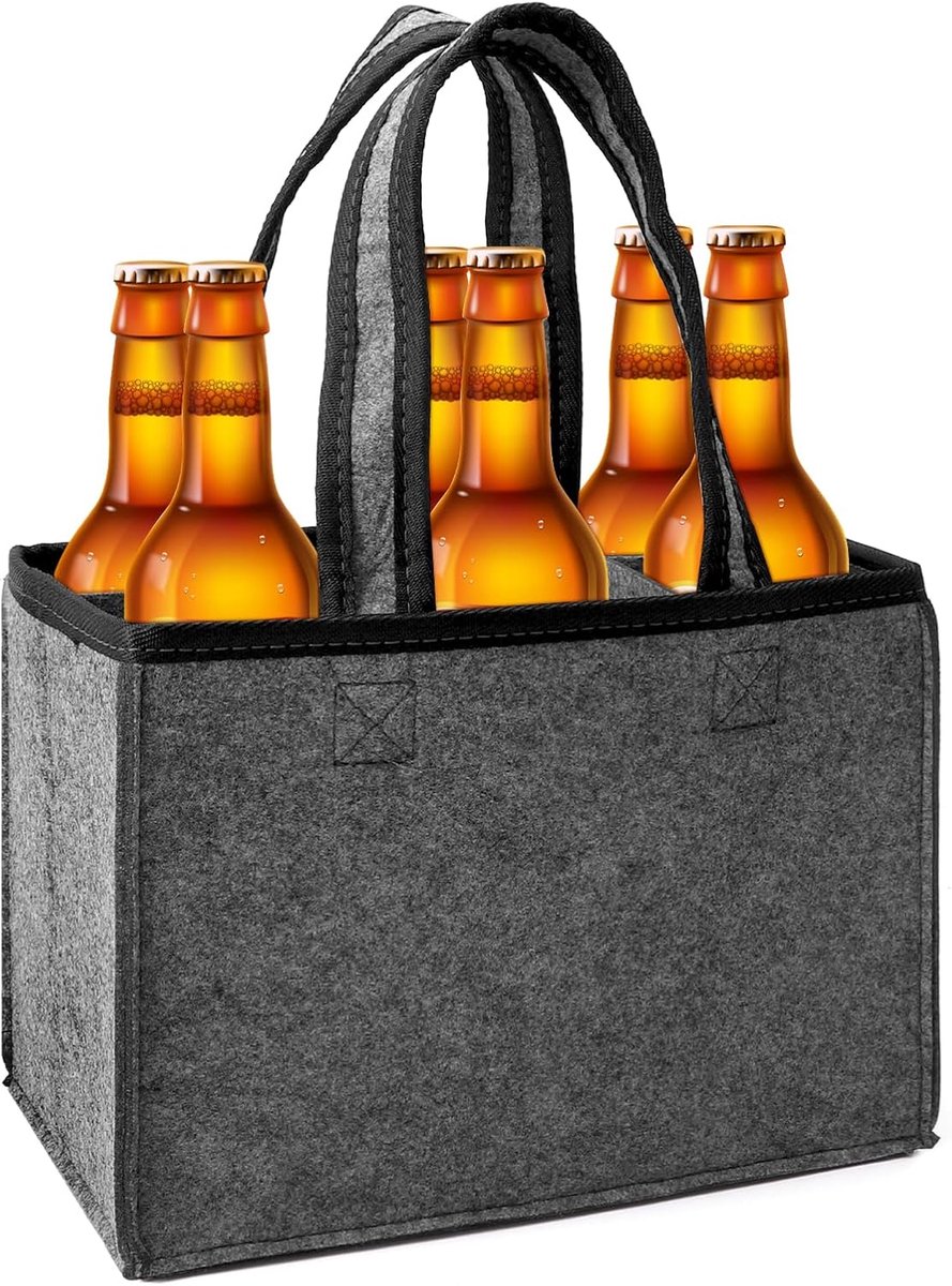 Flesdrager voor 6 flessen - Grijze vilt tas - Verwijderbare compartimenten - Ideaal voor picnics - ShopVlot