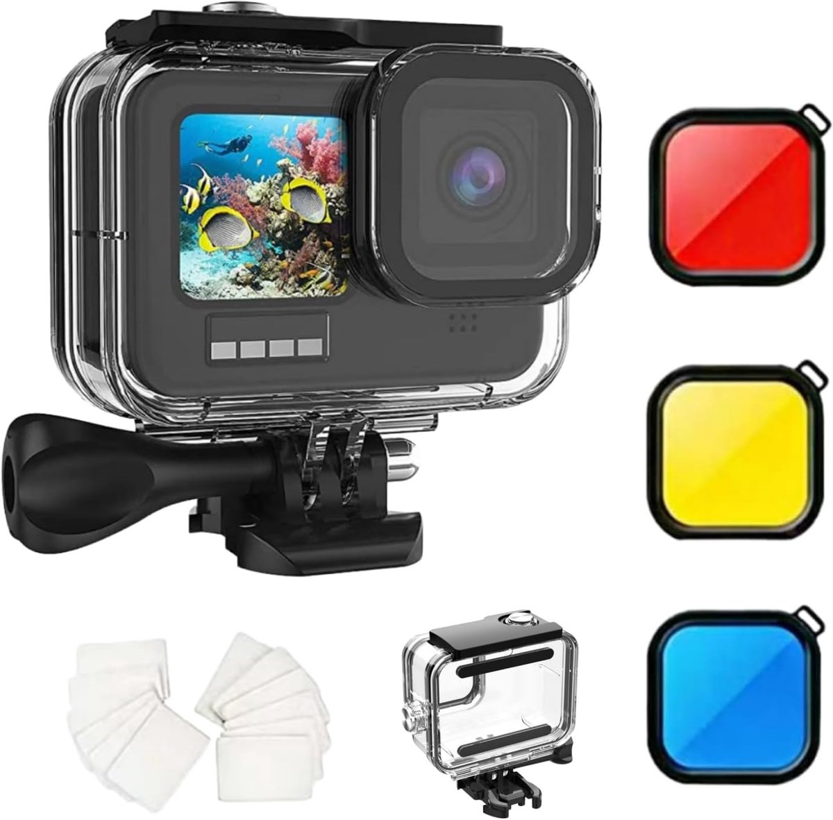 Waterdichte behuizing voor GoPro Hero 13/12/11/10/9 - 60m duikdiepte - 3-pack duikfilterlens - Perfect voor duiken - SnelShoppen