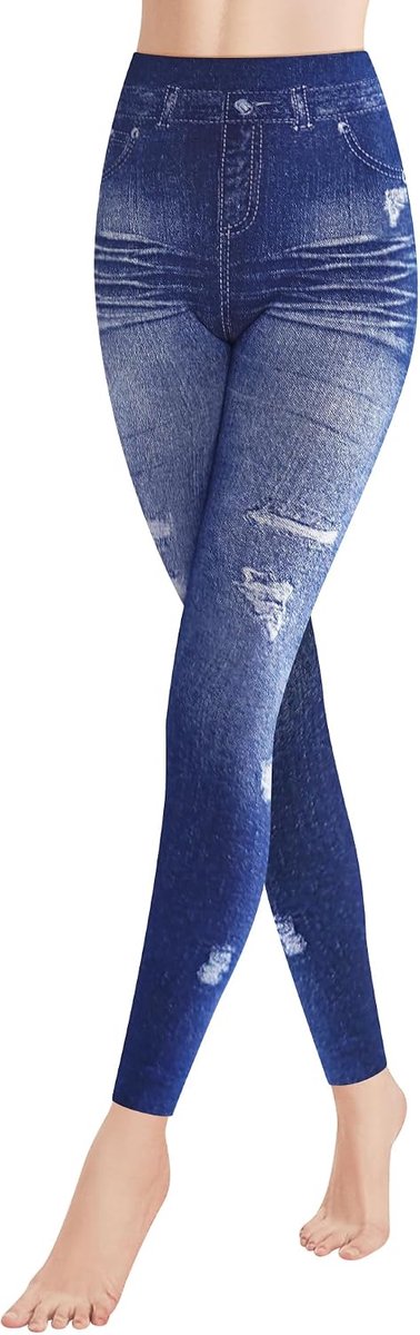 Thermoleggings dames - jeanslook - hoogtaille - gevoerd voor extra warmte - SnelShoppen