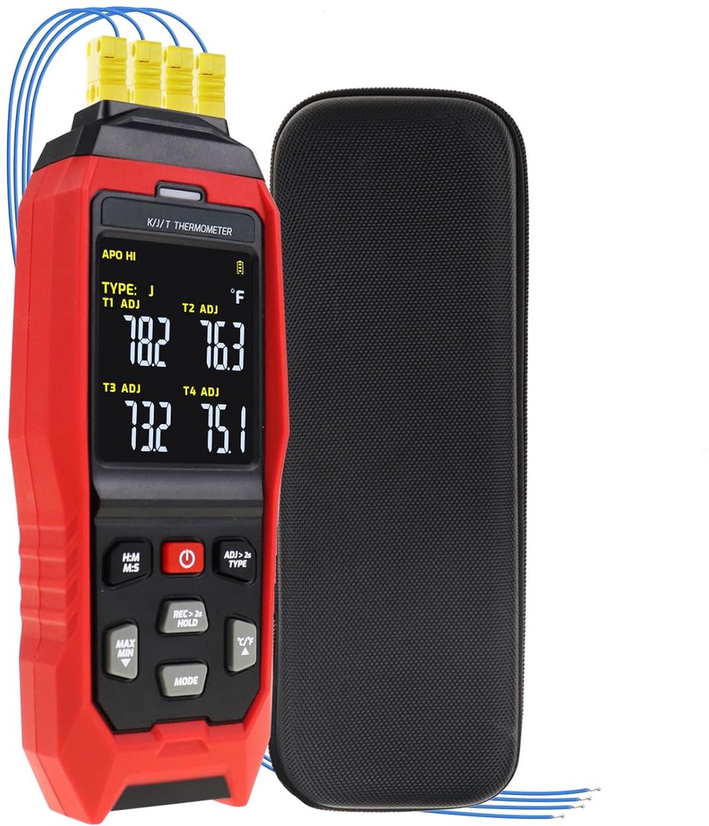 Thermocouple thermometer 4 kanaals - K/J/T type - geluids- en lichtalarm - nauwkeurige temperatuurregistratie - SnelShoppen