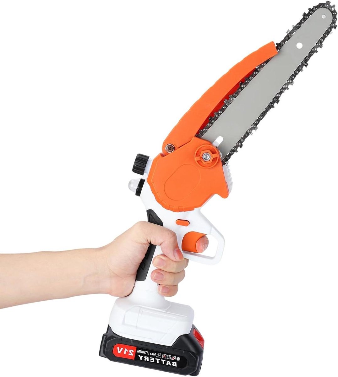 Mini Kettingzaag - Accu Zaag Snoeizaag - Takken Snoeien - Borstelloze Motor - 8 inch - Oranje