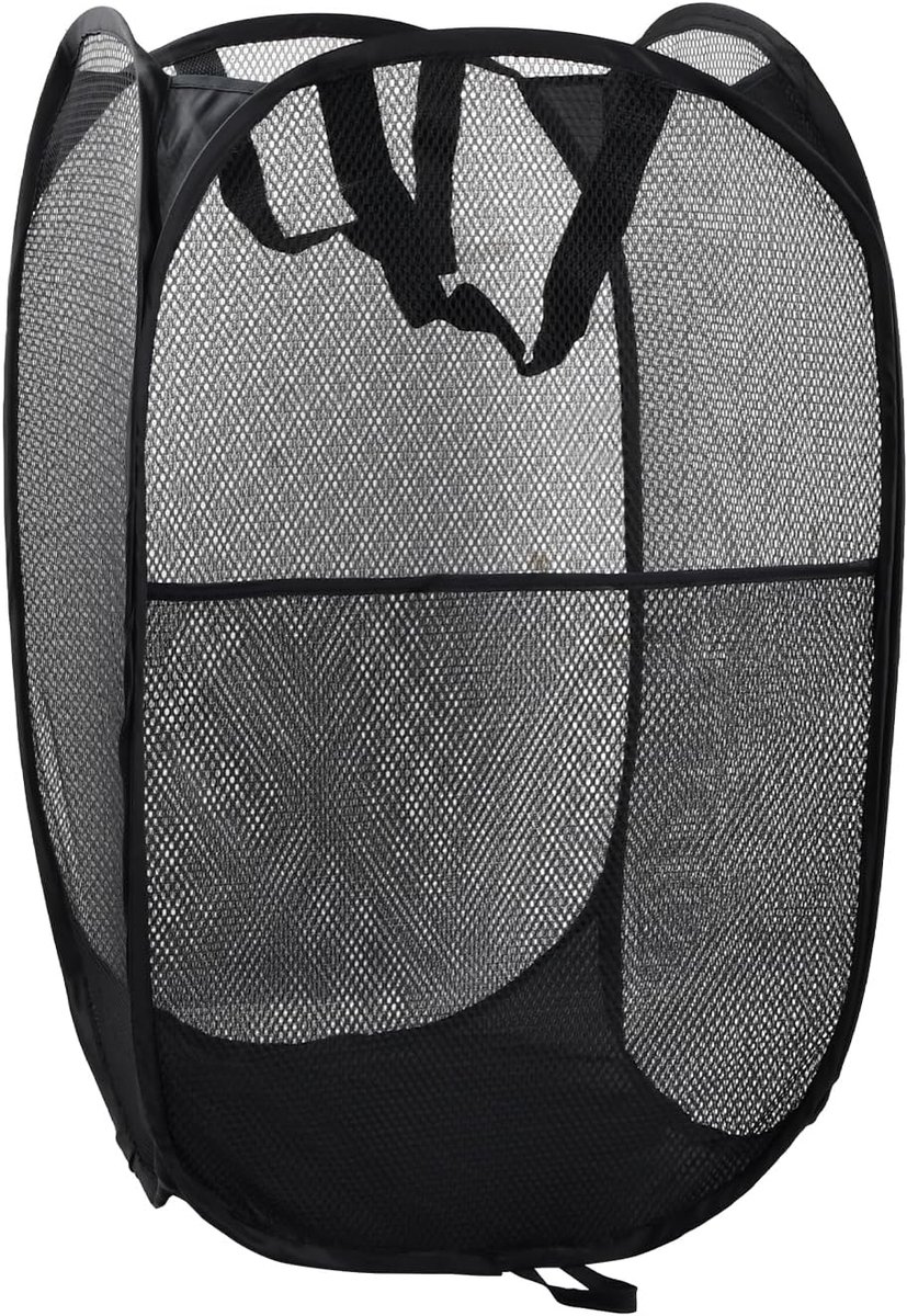 Vouwbare wasmand - grote zwarte wasmand - mesh materiaal - ideaal voor gezin en reizen - SnelShoppen