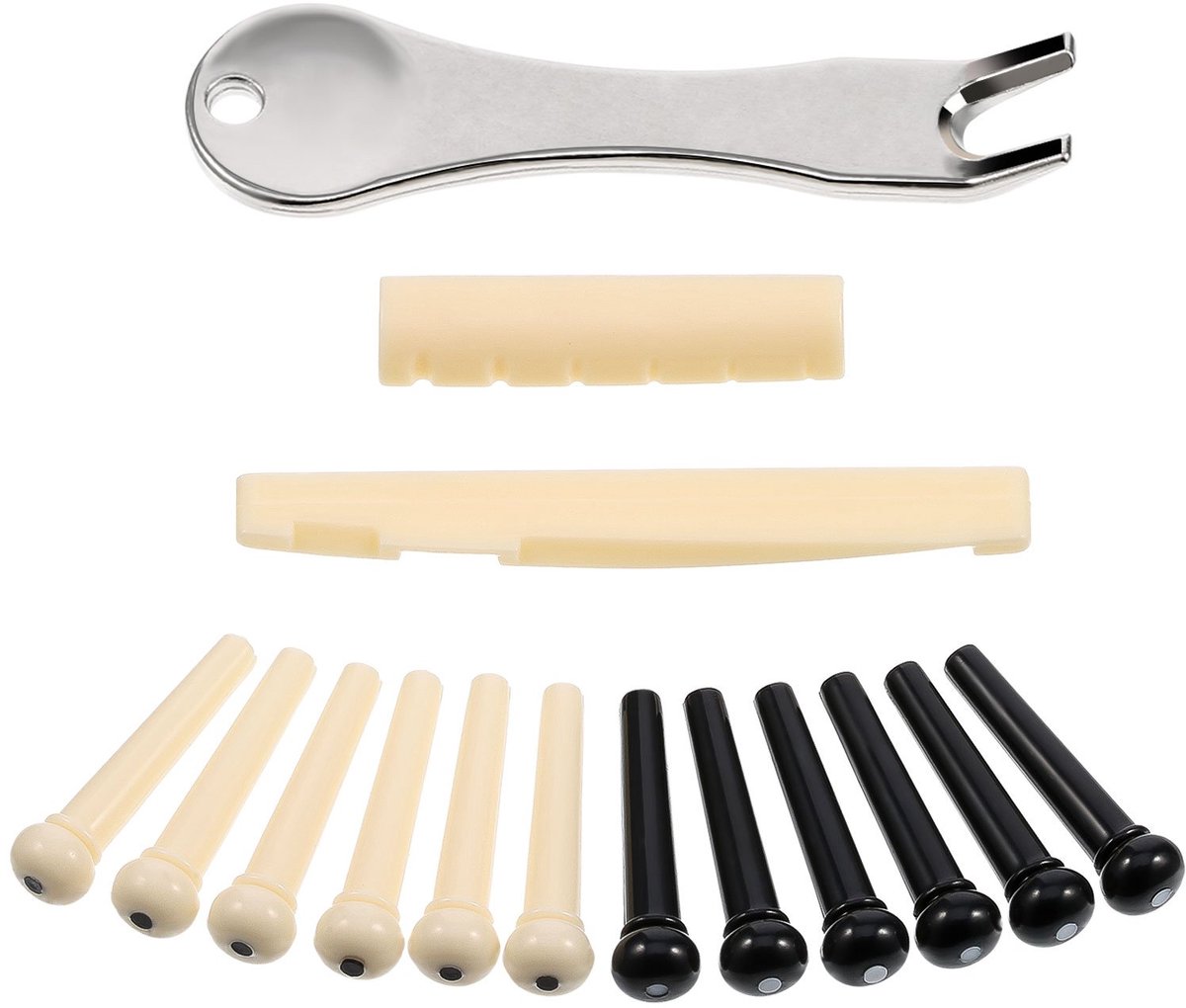 Gitaar reparatieset - brugverwijdertool met kam en twaalf brugpinnen onderdeel voor onderhoud en herstel van akoestische folk gitaren thuis