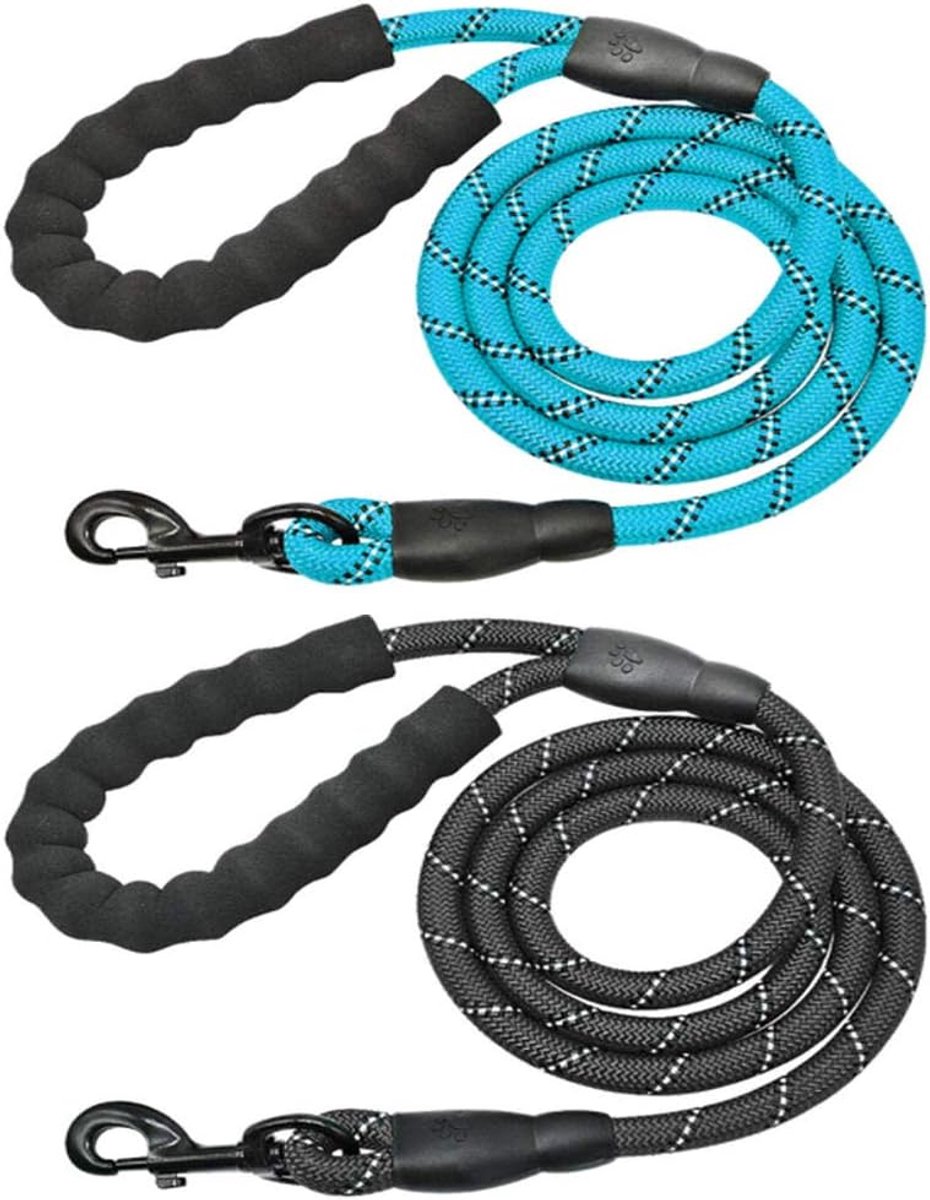 Hondenlijn set van 2 - Sterk gevlochten touw - Reflecterende trainingstip - Comfortabele handgreep voor alle honden - SnelShoppen