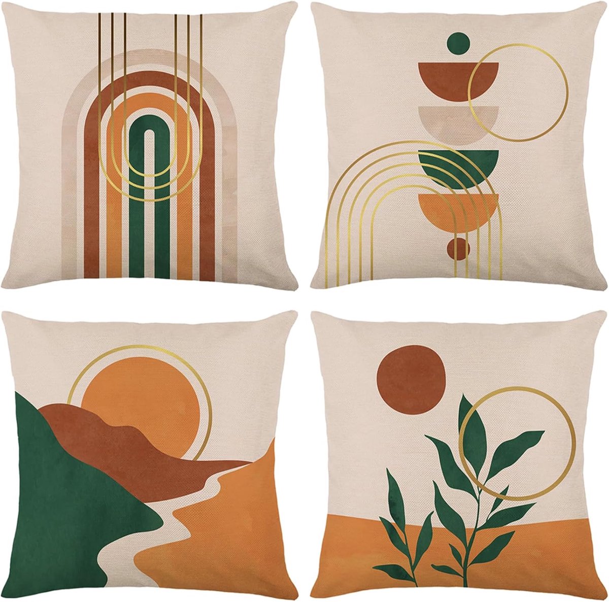 Cushion Covers 45 x 45 cm - Set van 4 - Geometrisch Linnen - Perfect voor slaapkamer en tuin - ShopVlot