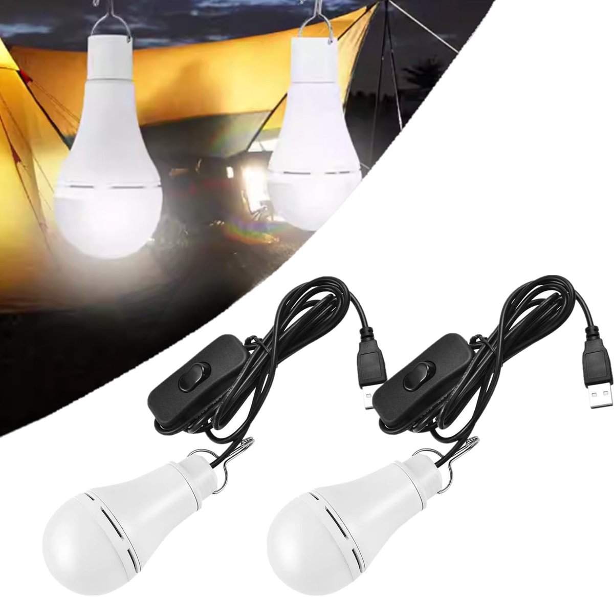 USB-ledlamp 2 stuks - draagbare campinglamp - koud wit - perfect voor outdoor activiteiten - ShopVlot