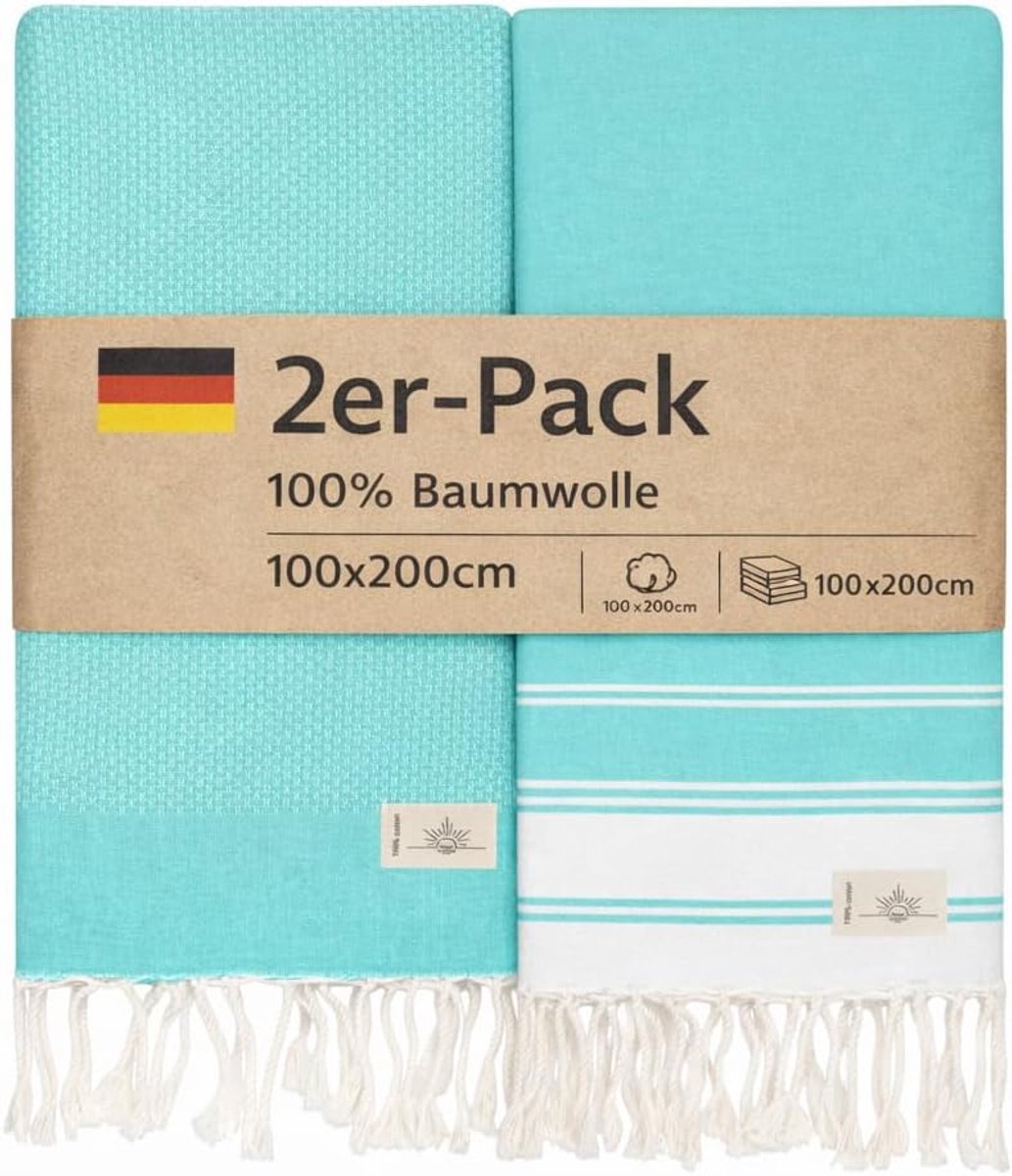 Hammam handdoek strandlaken 2-pack groot 100 x 200 cm - 100% katoen - extra licht - snel drogend - ShopVlot