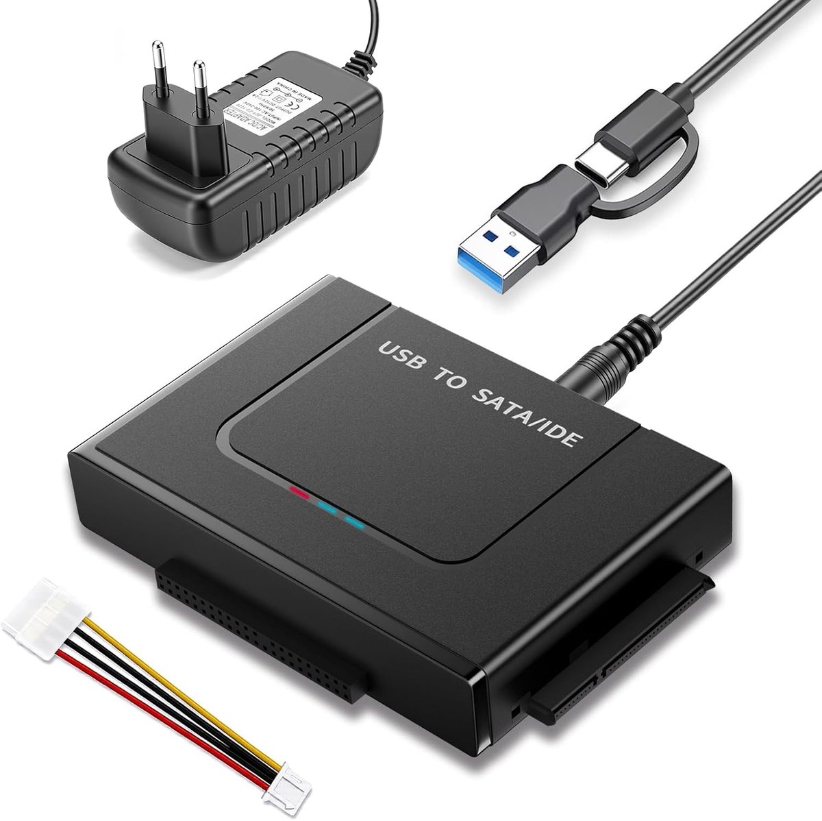 USB 3.1 SATA adapter - 2,5 inch en 3,5 inch - met mains switch - voor dataoverdracht en backup - ShopVlot