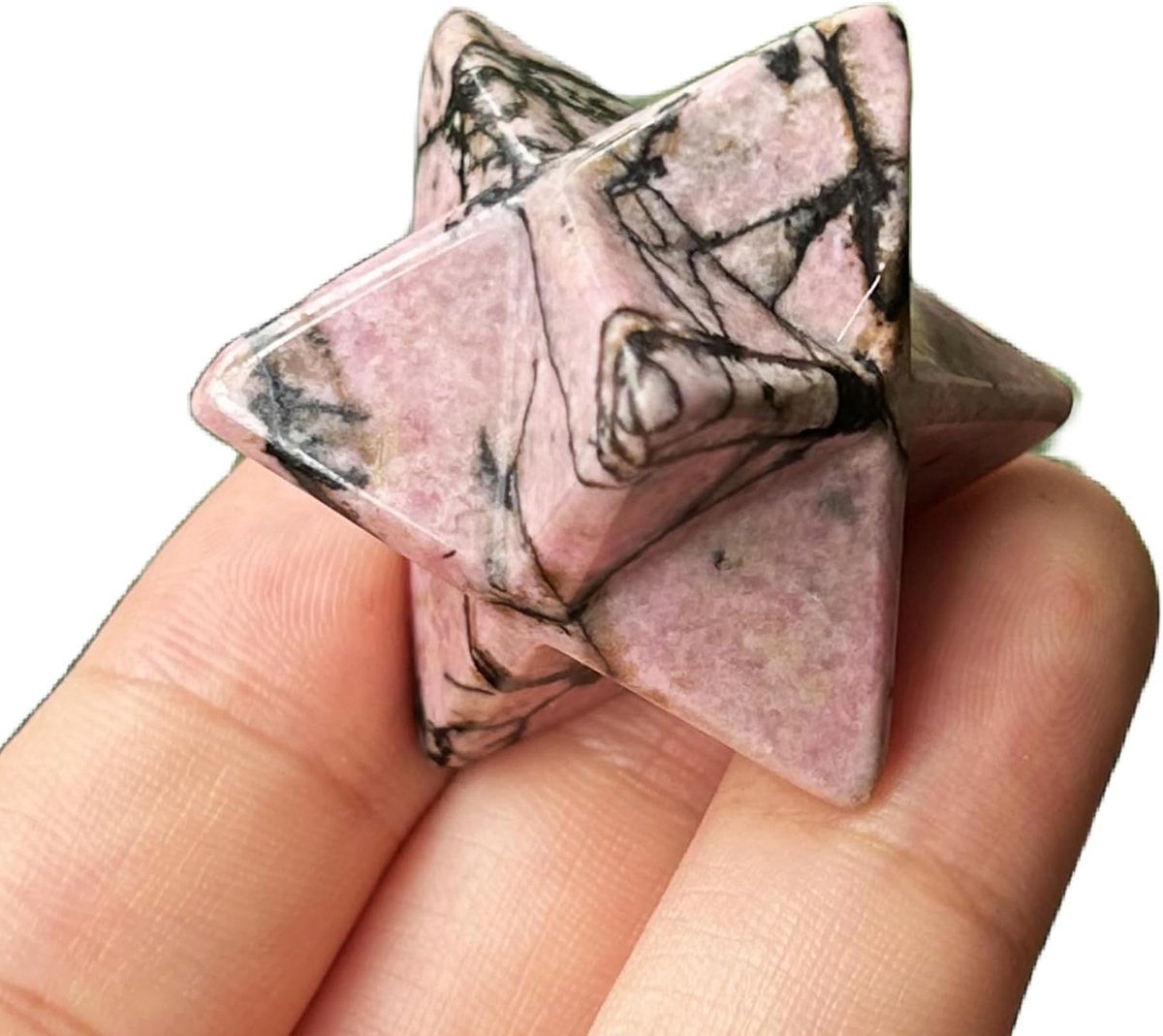 Rhodoniet kristalbescherming - 1 inch zeshoekige sterkristal - heilige meditatie-energie - trekt welvaart aan - ShopVlot