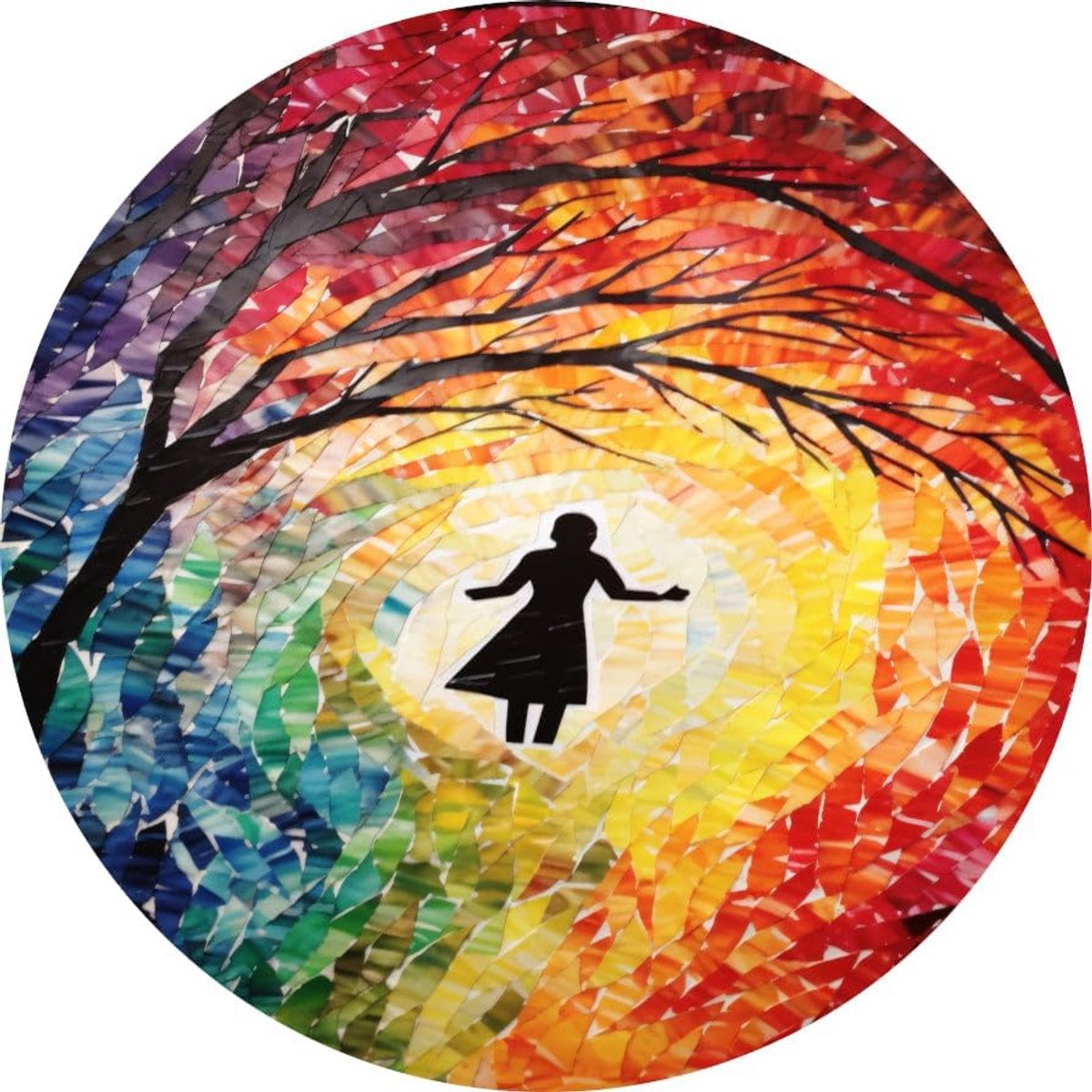 Silhouet schilderij 50x50 cm - muurcirkel forex - levendige kleuren - unieke wanddecoratie - ShopVlot
