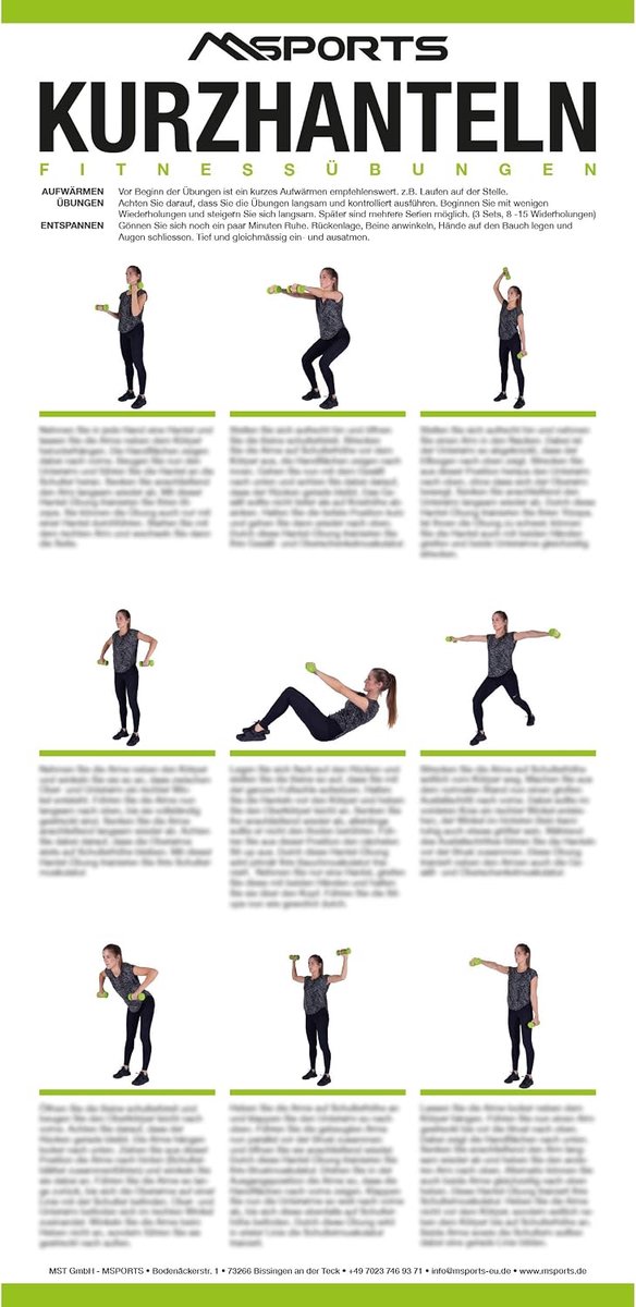 Oefenposter dumbbell training 44 x 21 cm - 9 oefeningen - gemakkelijk te dragen - ideaal voor thuistraining - ShopVlot