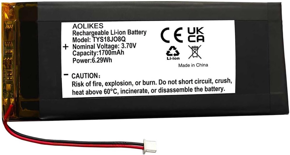 Oplaadbare Lithium Ion Accu 1700mAh 3.7V - Vervanging voor Redragon K652/K644/K643/K632/K556 - Lange levensduur - ShopVlot