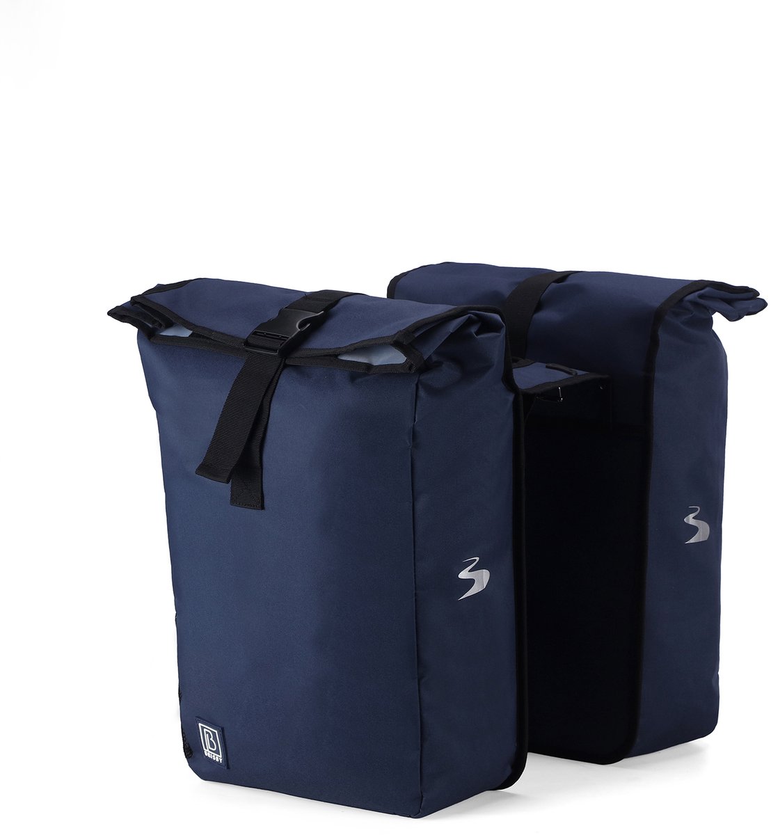Brisby Dubbele Fietstas Rolltop Zwart 39-48L Waterdicht Geschikt voor Elektrische Fietsen & E-Bike - Blauw