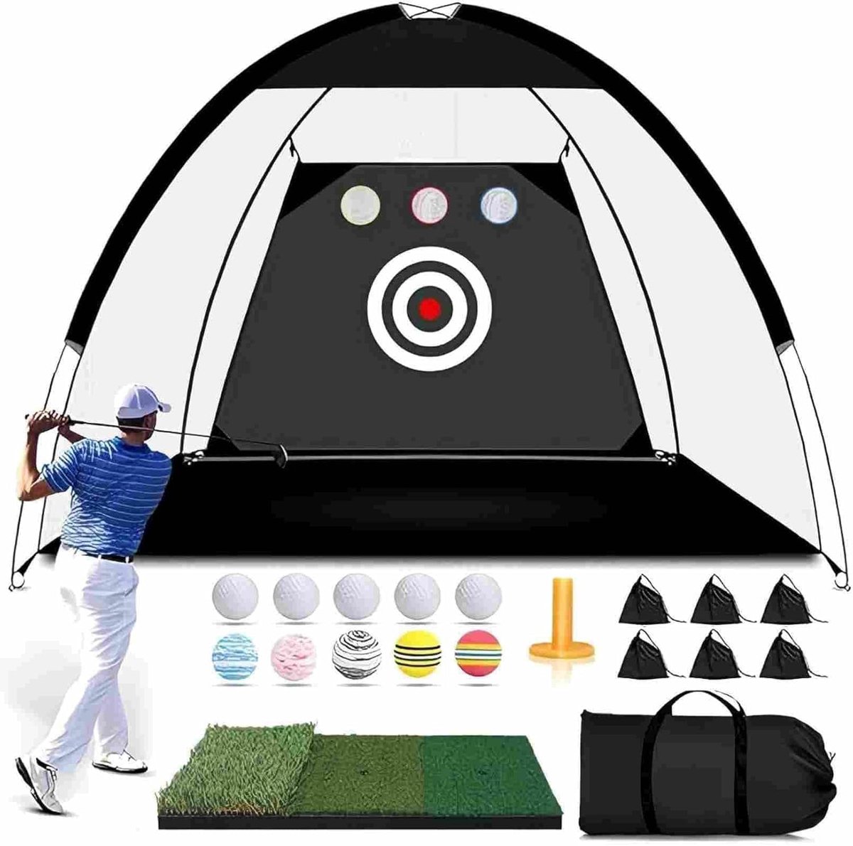 Golf-oefennet 3x2m - complete trainingsset - inclusief doelmat en ballen - ideaal voor thuisgebruik - ShopVlot