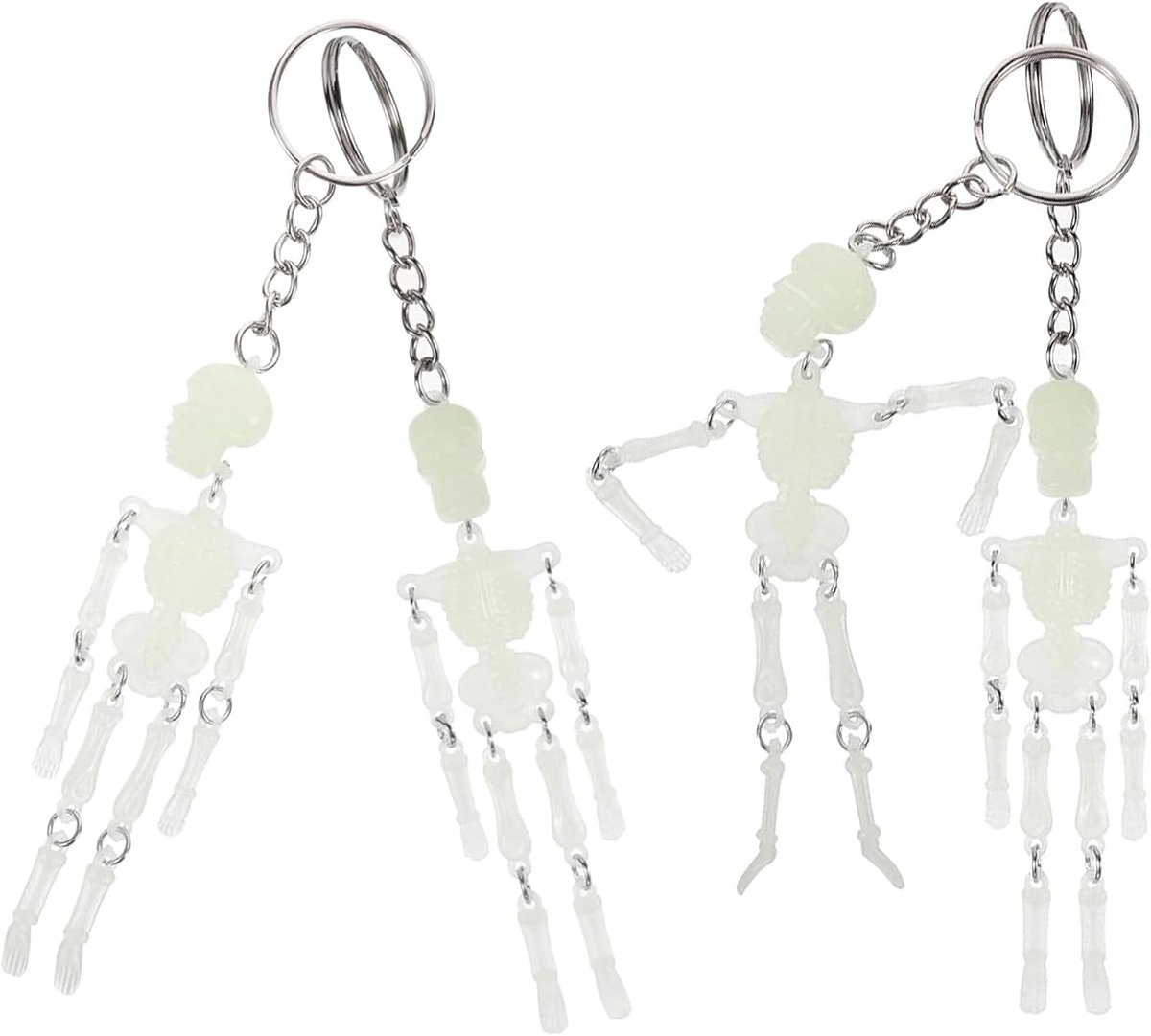Sleutelhanger met skeleton ontwerp - 4 stuks - gothic en fluorescerend - perfect voor sleutels en tassen - ShopVlot