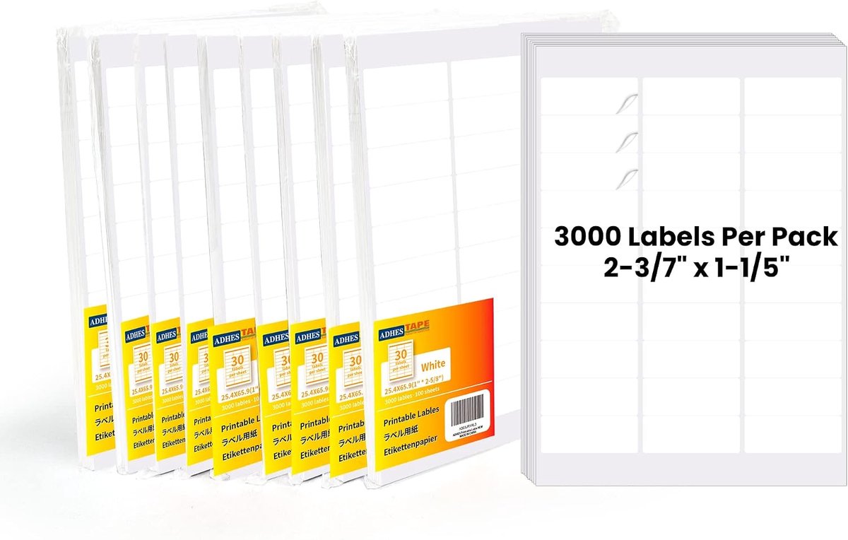 Thermische Labels 1-2/5" x 2-3/5" - 3000 Stuks - Geschikt voor Thermische Printer - Perfect voor Adreslabels - ShopVlot
