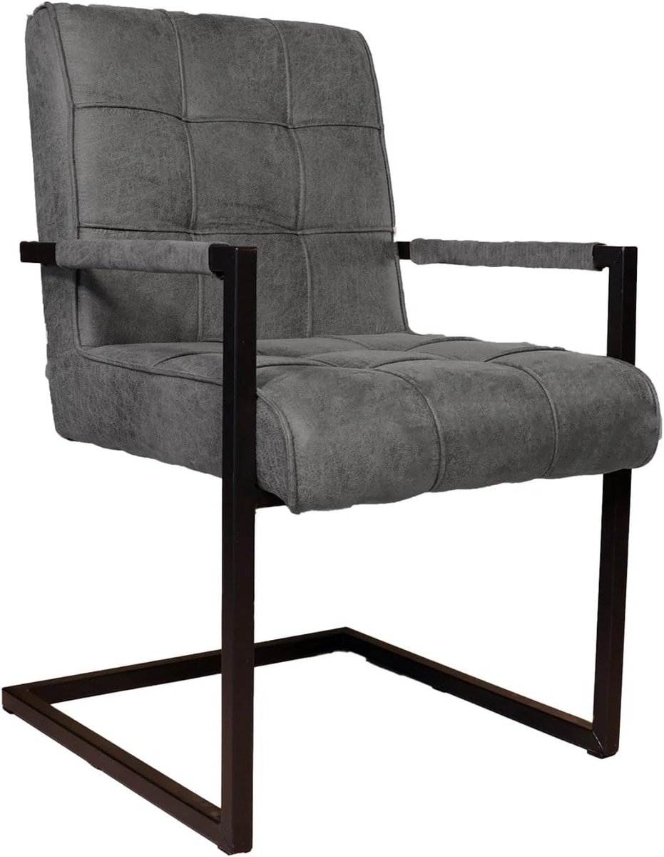 Eetstoelen set van 4 - Milan - antraciet microvezel - met armleuning - eenvoudige montage - ShopVlot