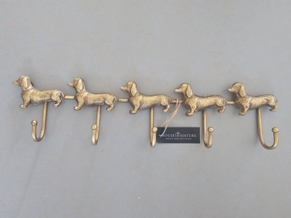 House of Nature - Wandkapstok Honden Teckel 49x5x12 cm - met 5 haken