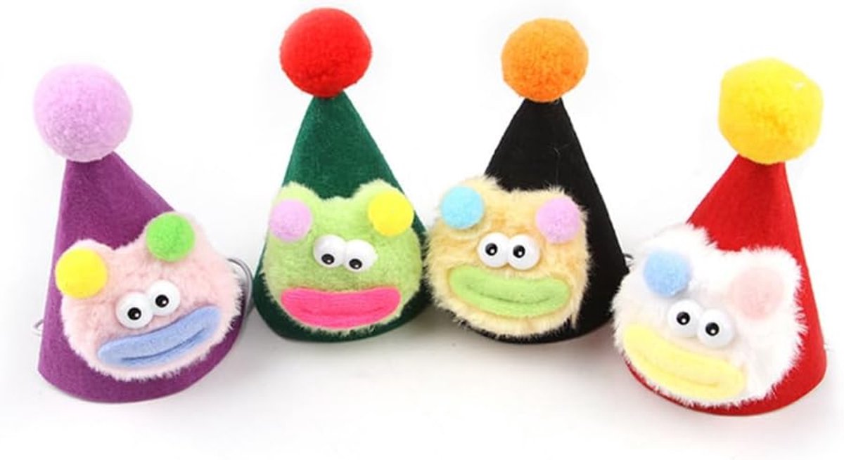 Kat verjaardagsmuts 4 stuks - Vilt - Schitterende kleuren - Perfect voor feesten - ShopVlot