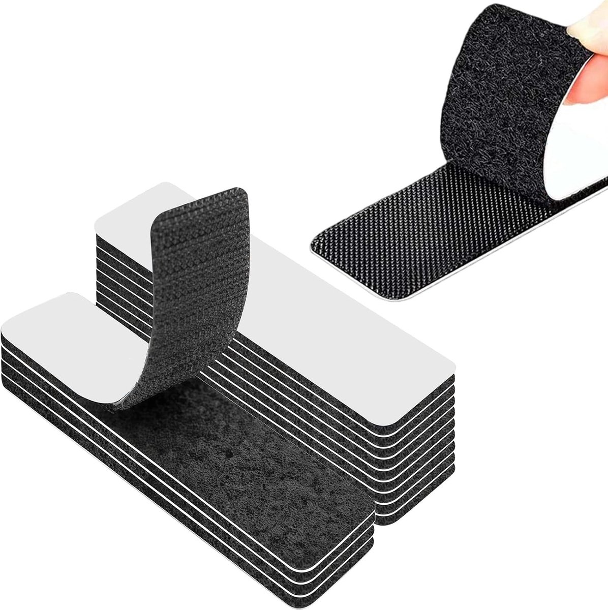 Klittenband 3 x 10 cm - Dubbelzijdig zwart - Zelfklevend en extra sterk - Voor muren en vloer - ShopVlot