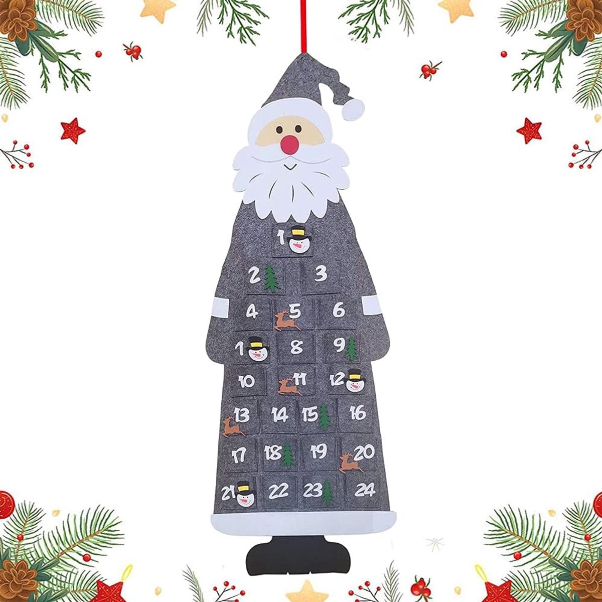 Advent kalender kerstman - grijs vilt - DIY kerstdecoratie - vrolijke sfeer voor kerst - ShopVlot