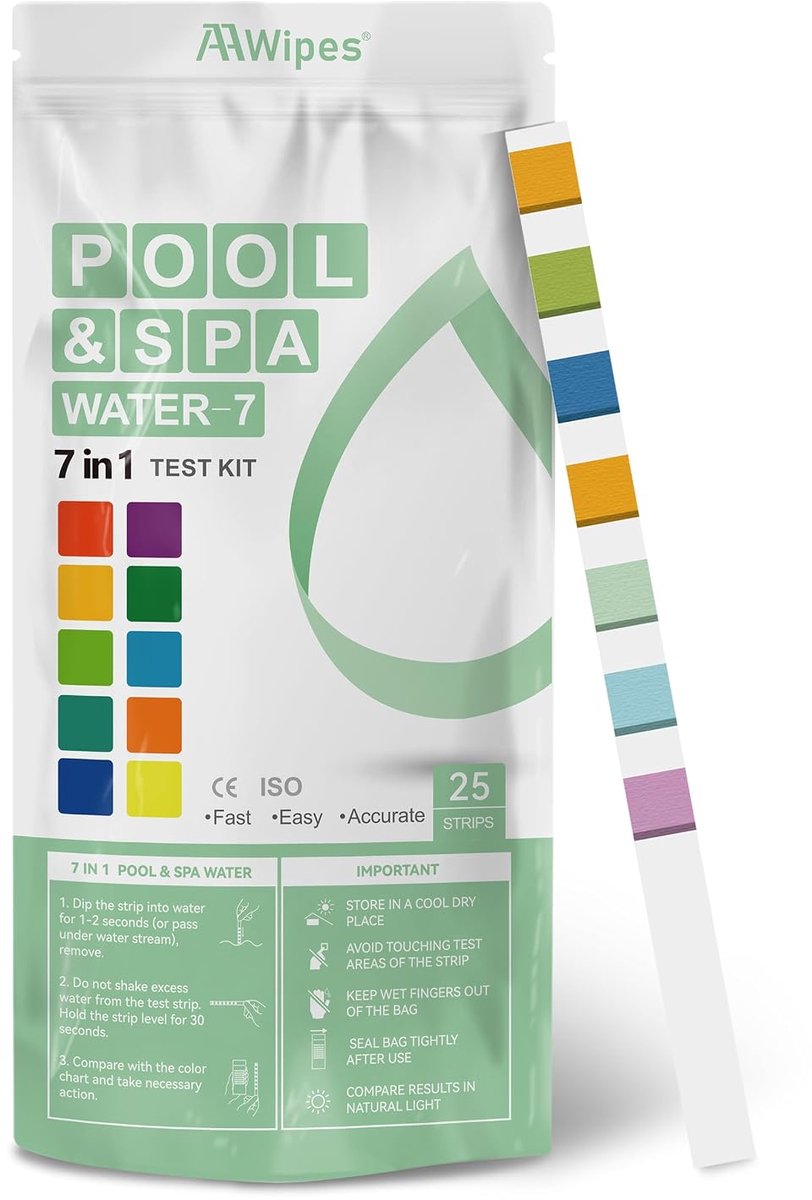 Teststrip zwembad en spa - Precisie wateranalyse - Voor bromine, pH-waarde en chloor - Eenvoudig in gebruik - ShopVlot