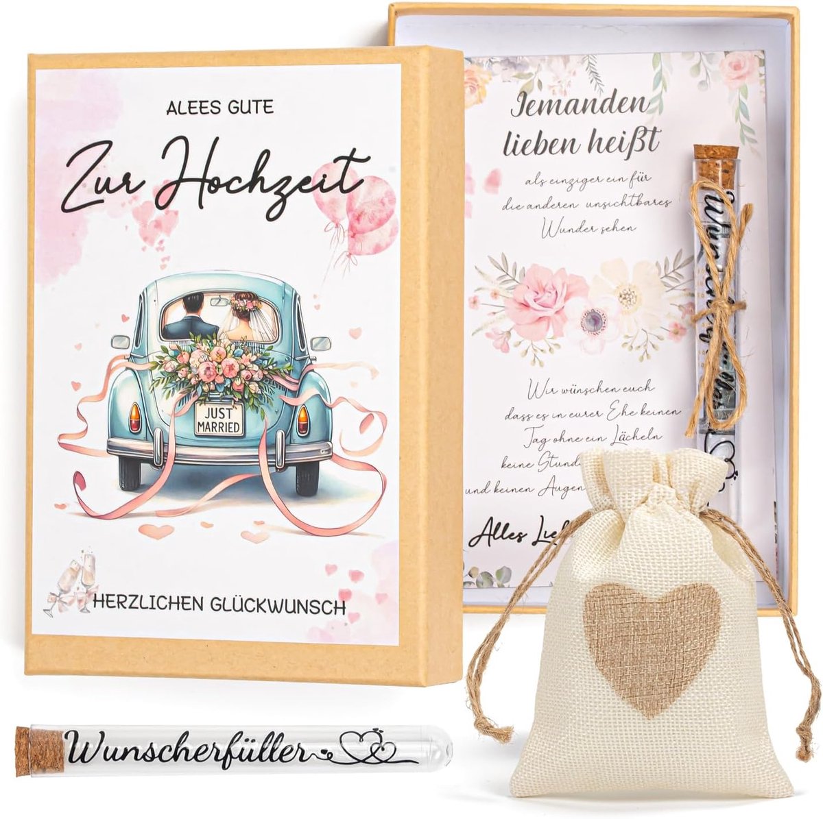Huwelijksgeschenk geld - spaarpot bruiloft met kaart - jute zakjes - liefdevol geschenk voor bruidspaar - ShopVlot