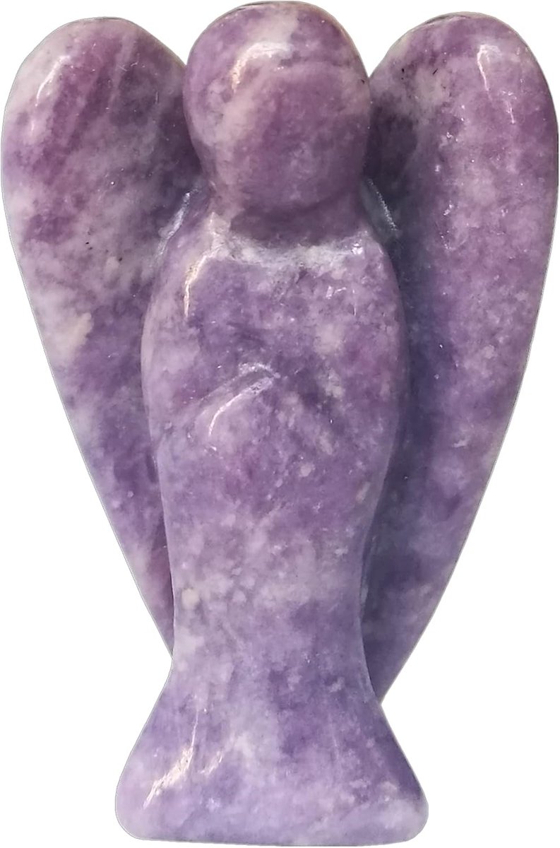 Lepidolite engelfiguur 50mm - natuurlijk paarse healing crystal - charmante hanger of decoratie - uniek cadeau - ShopVlot