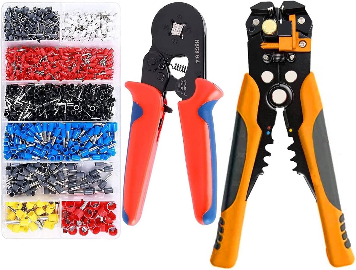 Crimping Tool Set - verstelbaar - 1200 stuks - ideaal voor het krimpen van aansluitingen - ShopVlot