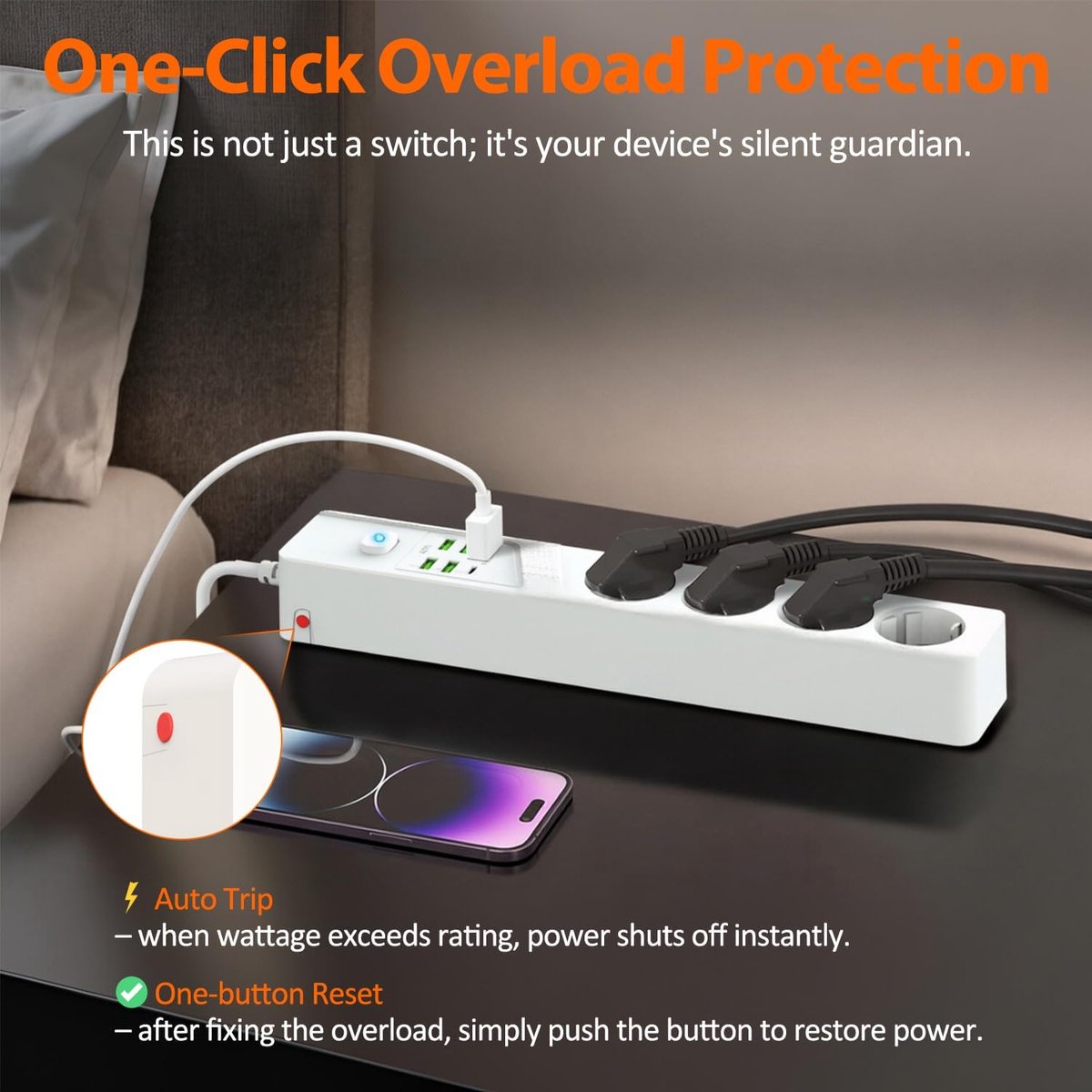 Stekkerdoos met USB C - 4-voudige aansluiting - Wandmontage met overspanningsbeveiliging - Ideaal voor thuisgebruik - ShopVlot
