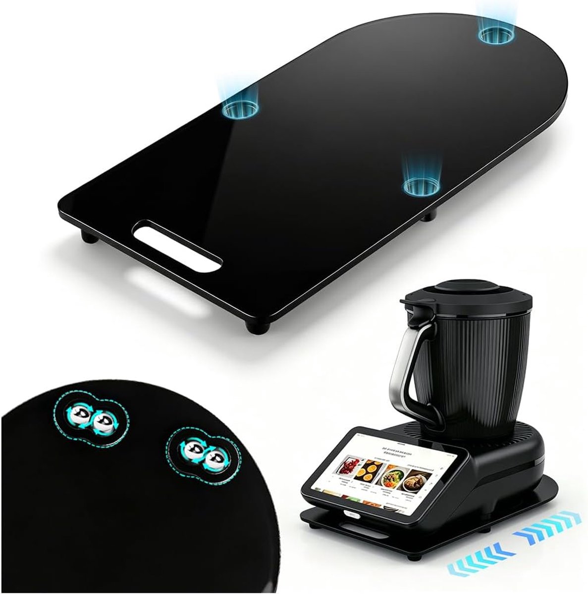 Glijplank voor keukenmachine met 360° wieltjes - acrylplank met handgreep - praktisch accessoire voor keukenapparaten - ShopVlot