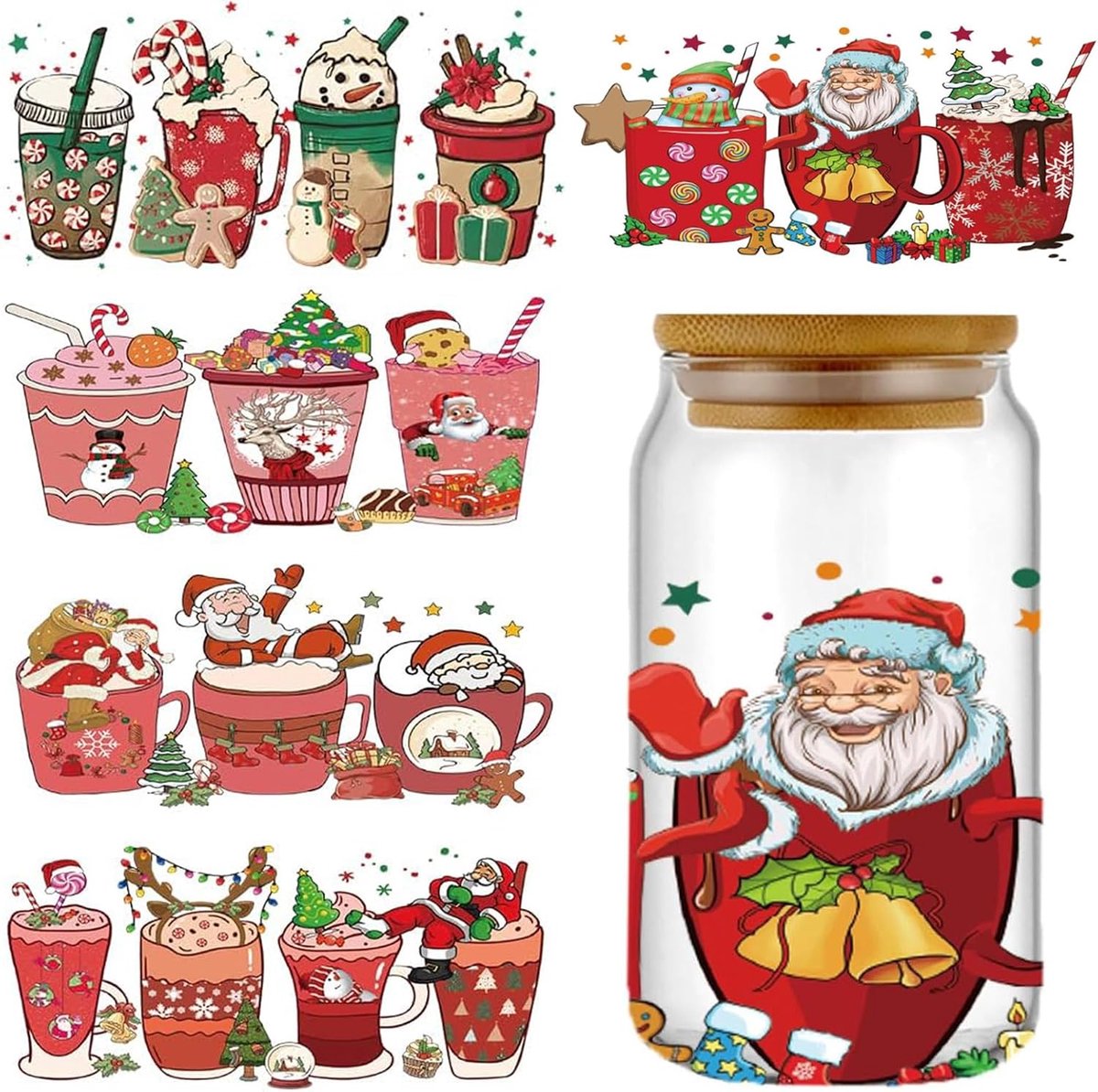 UV DTF transfer stickers 5 vellen - kerstdesigns - duurzame materialen - ideaal voor mug decoratie - ShopVlot