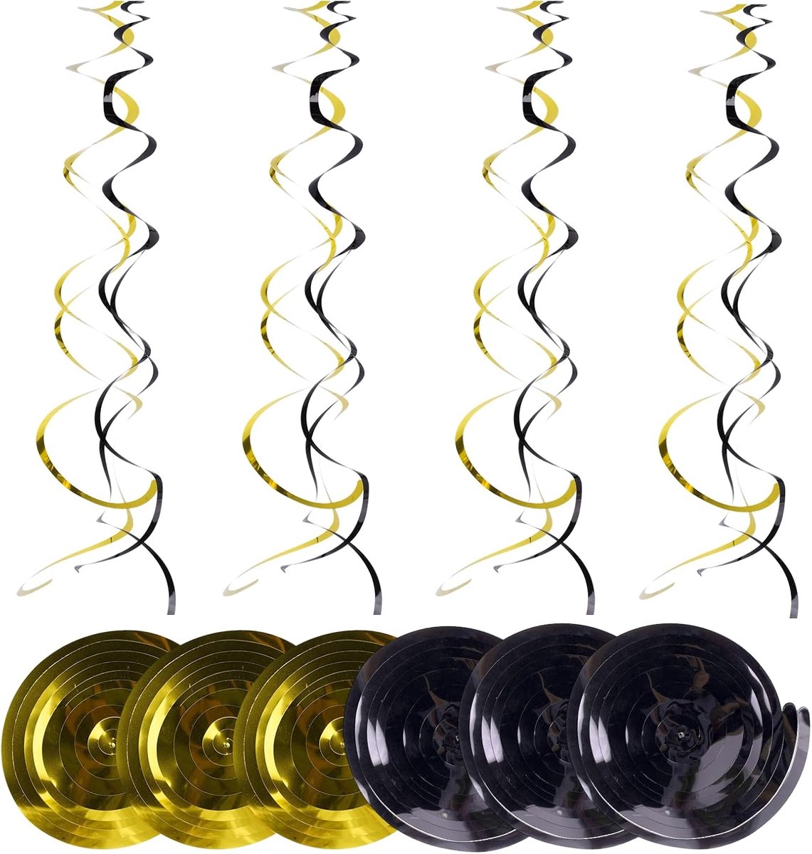 Hanging garland 36 stuks - zwart-gouden folie spiralen - eenvoudig op te hangen - ideaal voor feestdecoratie - ShopVlot