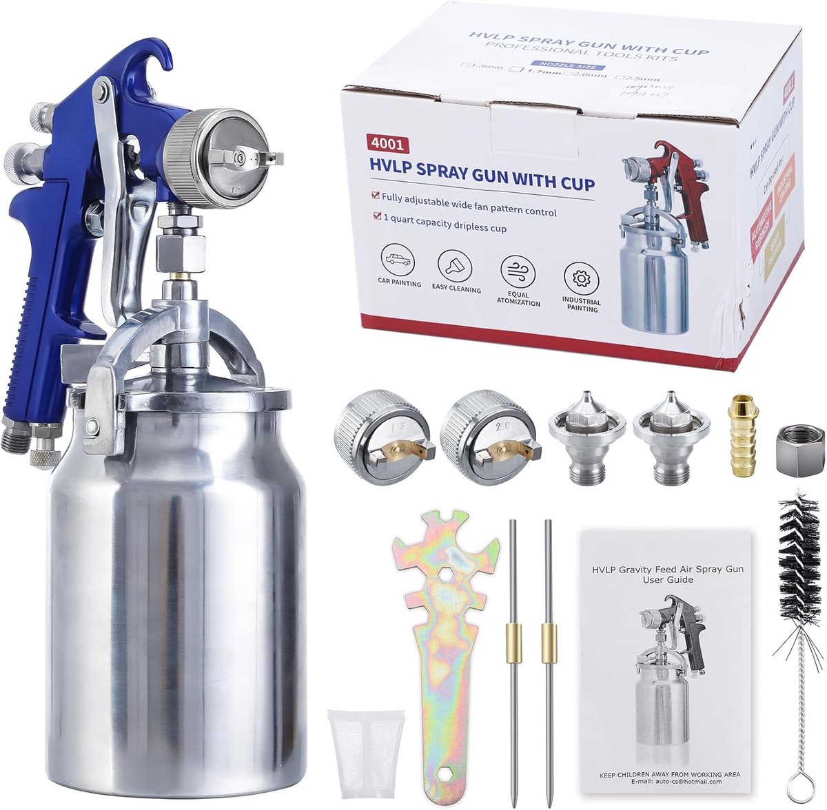 Siphon verfspuitpistool 1000cc - hoge druk - 3 spuitmonden - ideaal voor grote schilderklussen - ShopVlot
