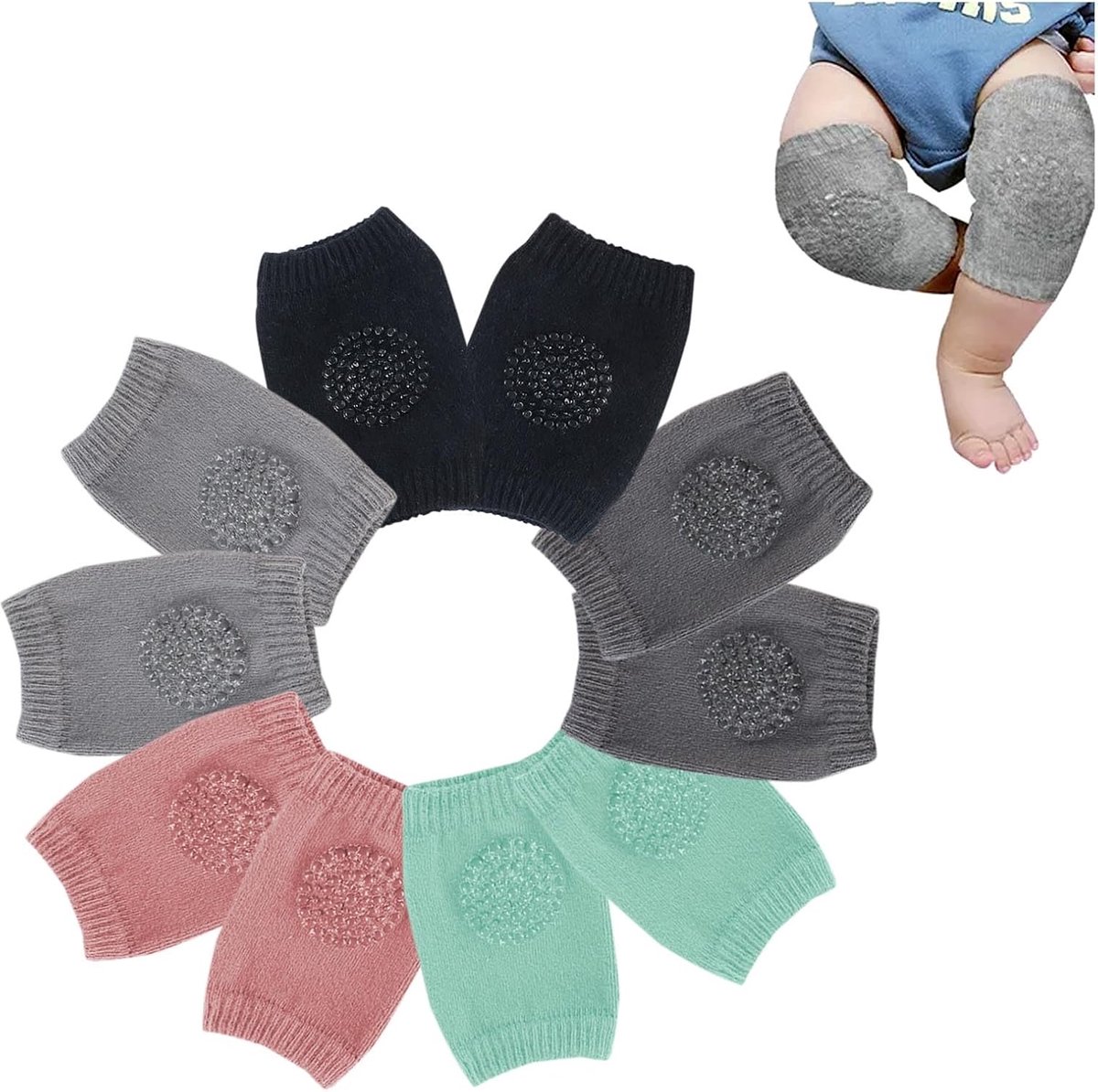 Baby kniepads antislip - 5 paar unisex verstelbaar - multicolor - beschermt knieën tijdens het kruipen - ShopVlot