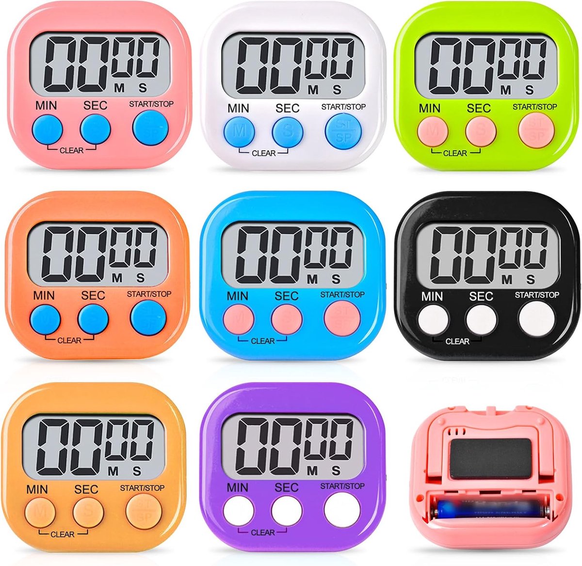 Digitale keukentimers set van 8 - magnetische stopwatch - met aan/uit-schakelaar - ideaal voor koken en training - ShopVlot