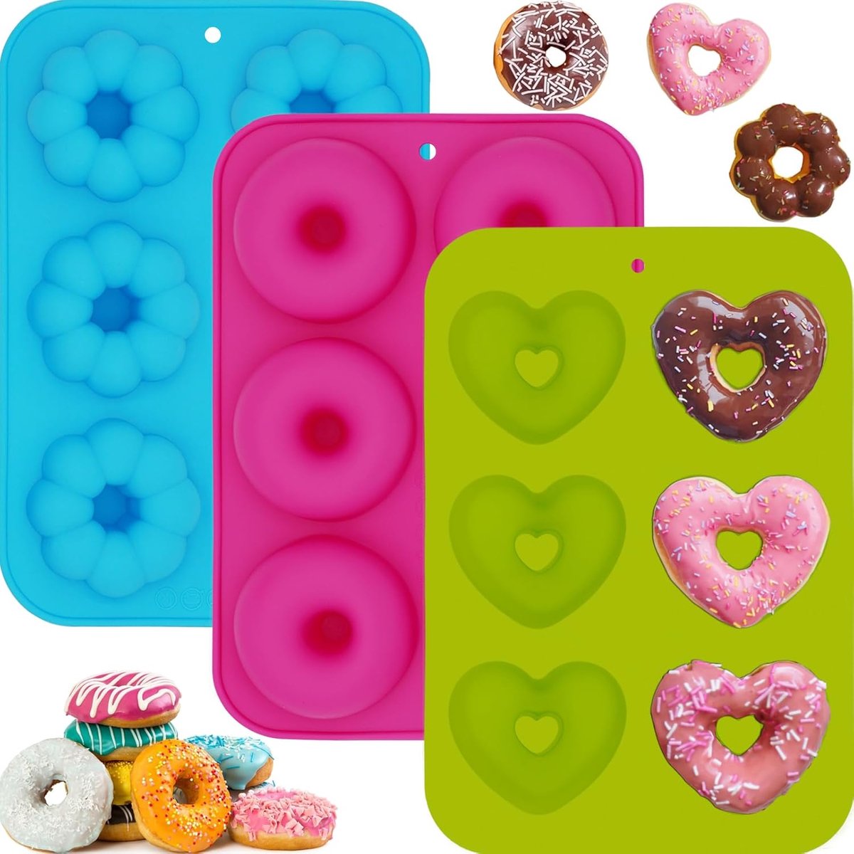 Donut bakvorm 3 stuks - siliconen muffinvormen - hartvormige bloemblaadjes - perfect voor donuts en muffins - ShopVlot