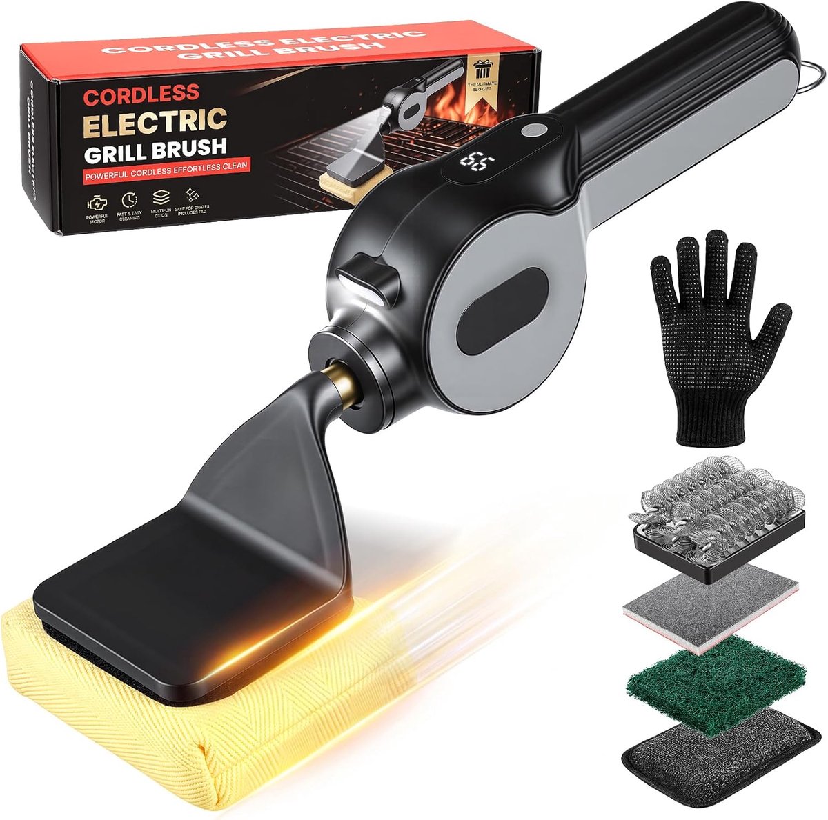 Brosse elektrische barbecue 6 in 1 - 1100 tr/min - LED-verlichting - eenvoudig schoonmaken - ShopVlot